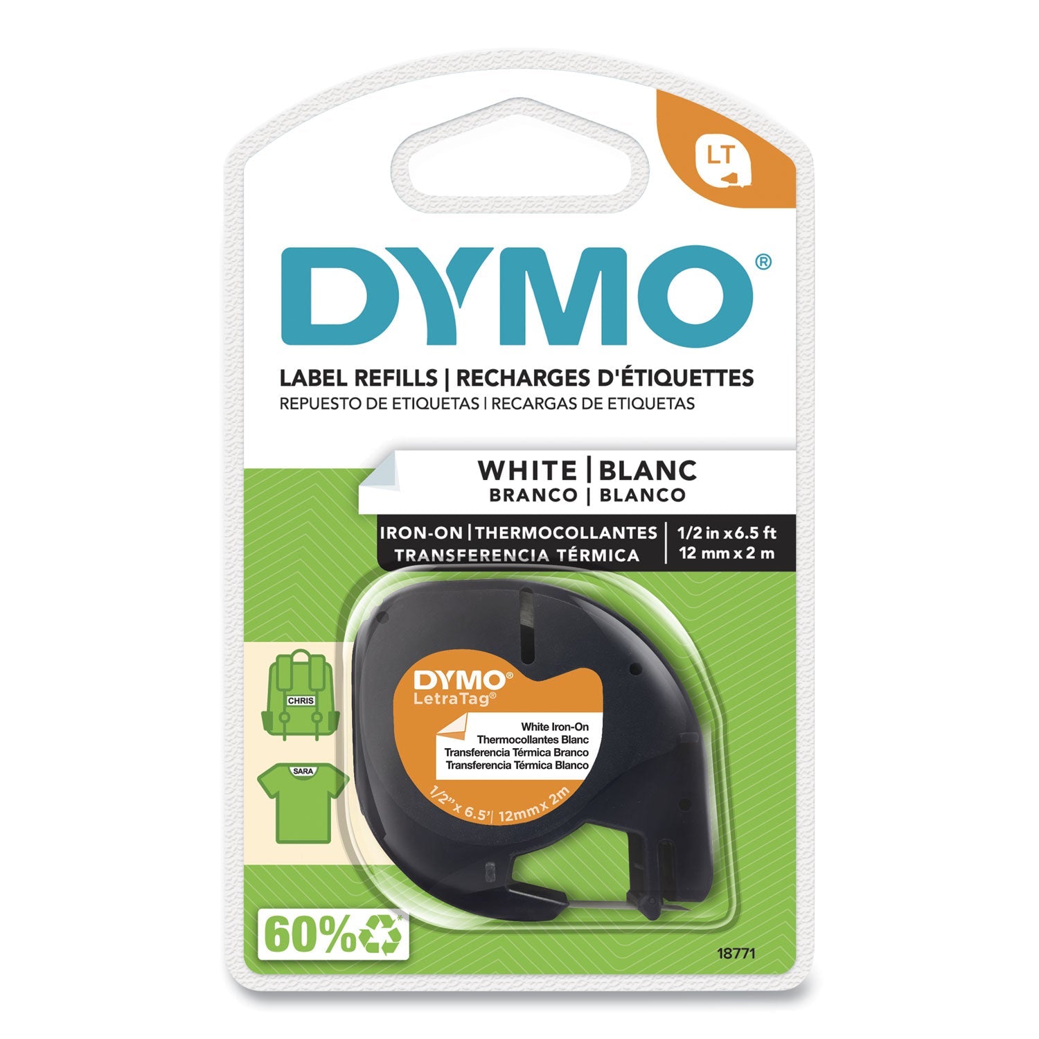Fabric Iron-On Labels | 0.5"x6.5', White, DYMO®