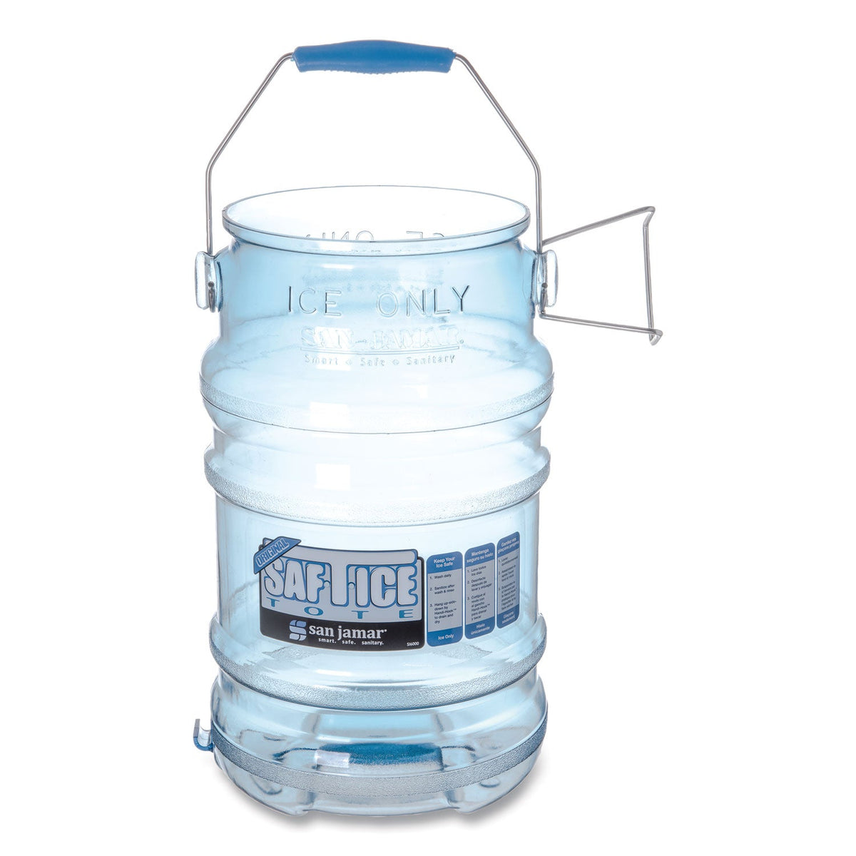 San Jamar® Saf-T-Ice Tote, 6 gal, Transparent Blue