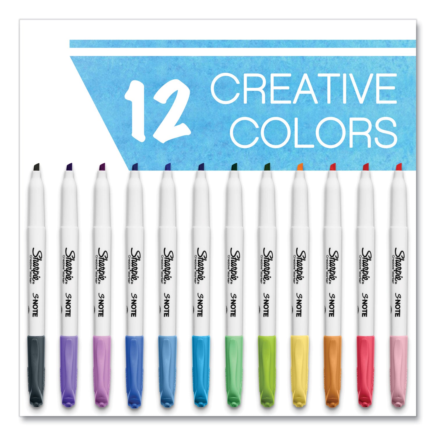 Sharpie® S-Note Creative Markers, Assorted Ink Colors, Chisel Tip, Assorted Barrel Colors, 12/Pack