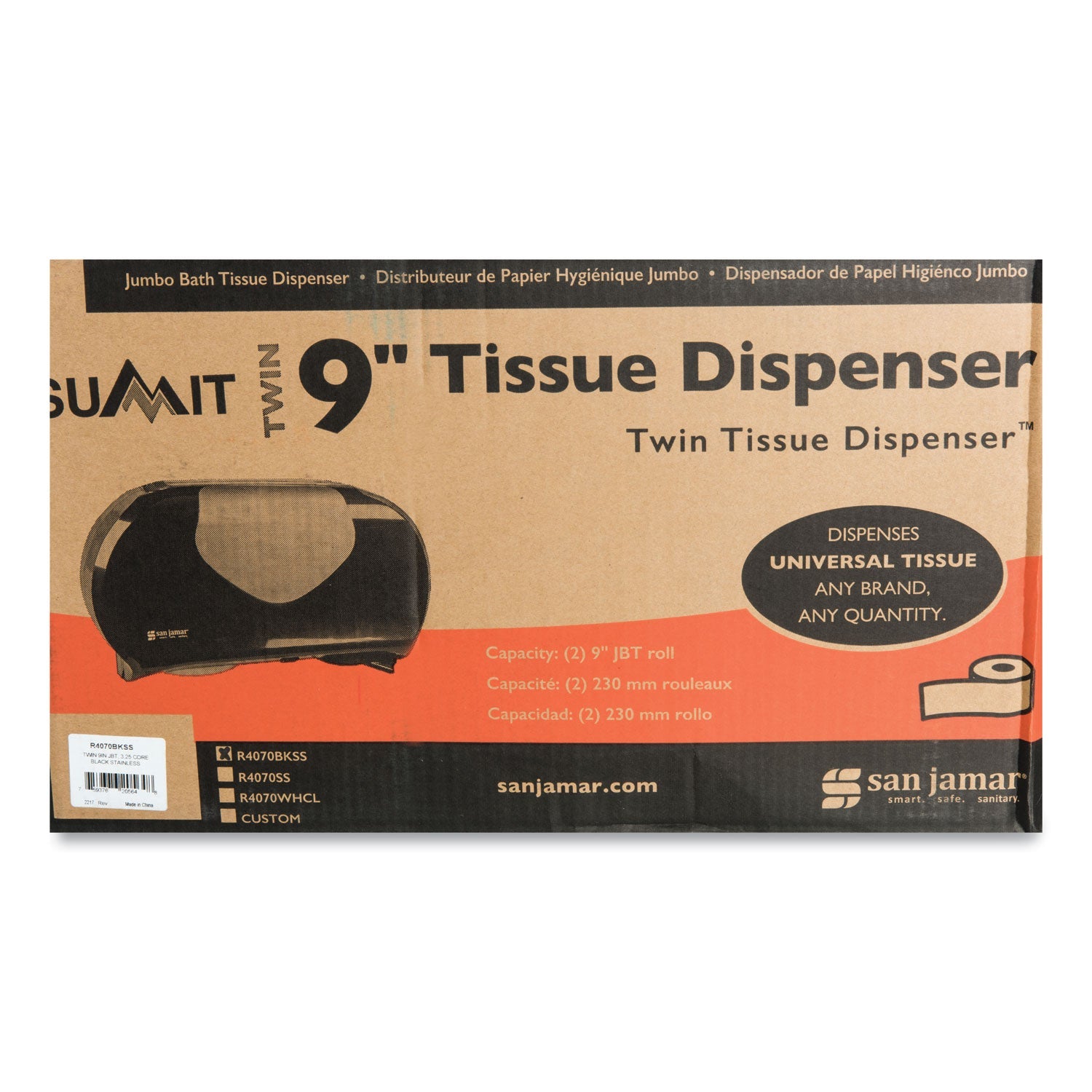 San Jamar® Twin 9" Jumbo Bath Tissue Dispenser, Summit, 20.07 x 5.88 x 11.9, Black/Faux Stainless Steel - Bloom Skins