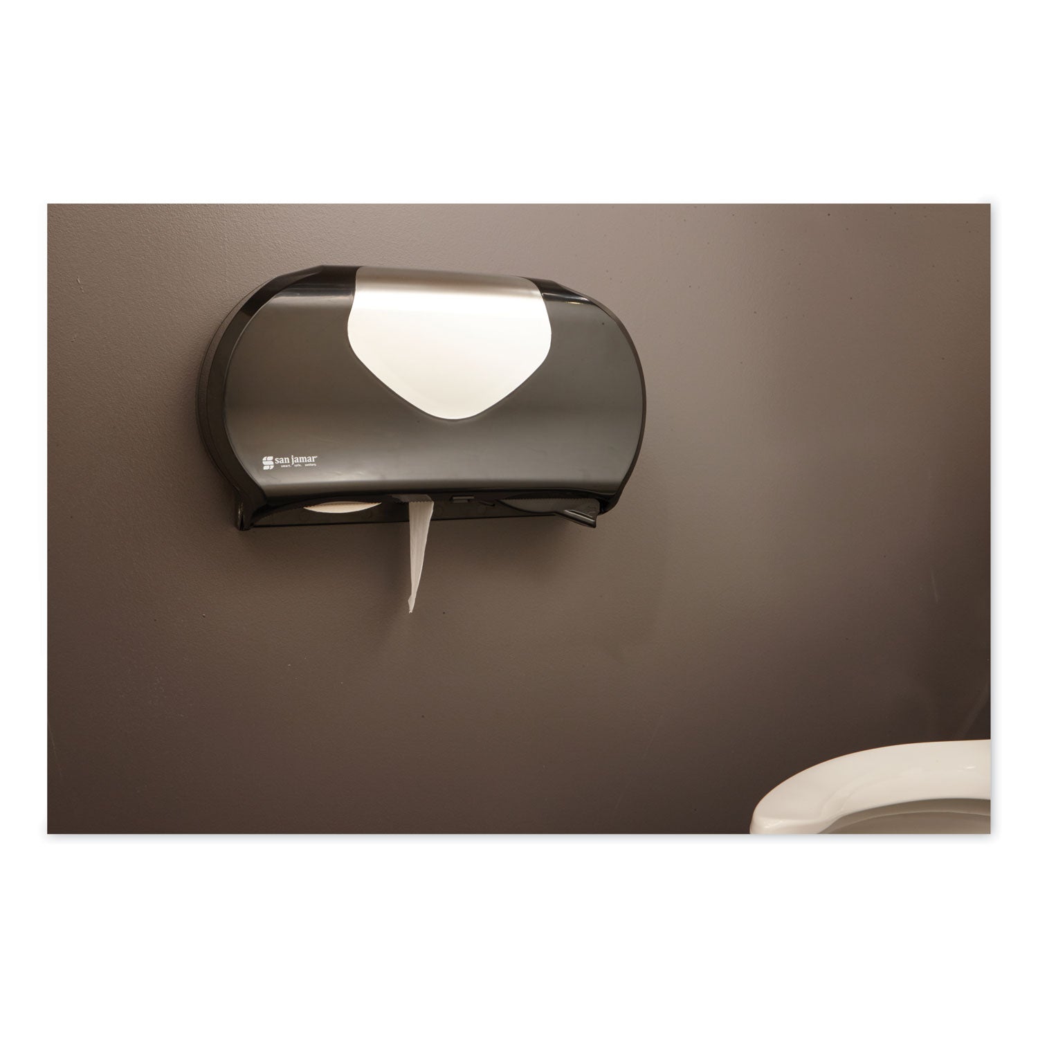 San Jamar® Twin 9" Jumbo Bath Tissue Dispenser, Summit, 20.07 x 5.88 x 11.9, Black/Faux Stainless Steel - Bloom Skins