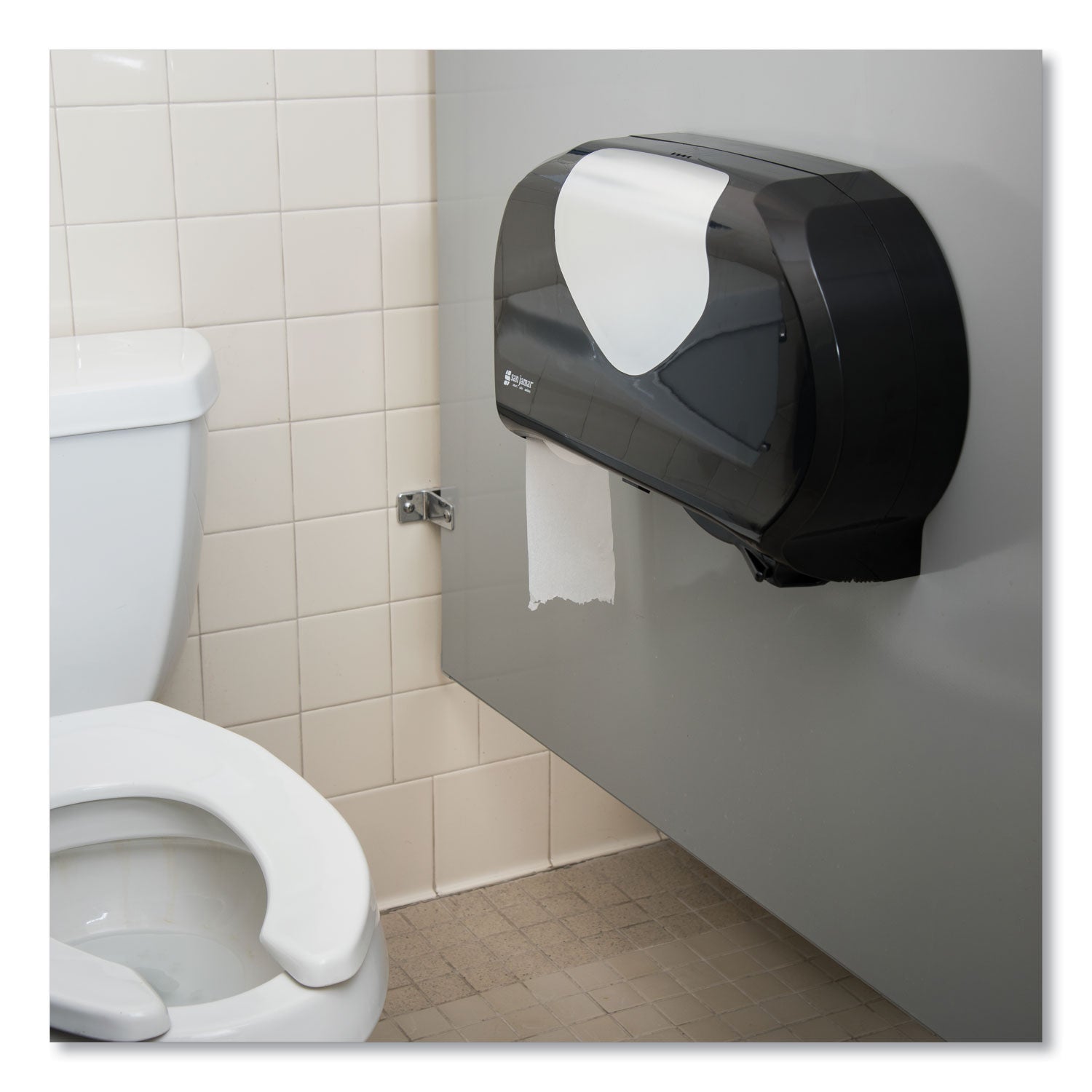 San Jamar® Twin 9" Jumbo Bath Tissue Dispenser, Summit, 20.07 x 5.88 x 11.9, Black/Faux Stainless Steel - Bloom Skins