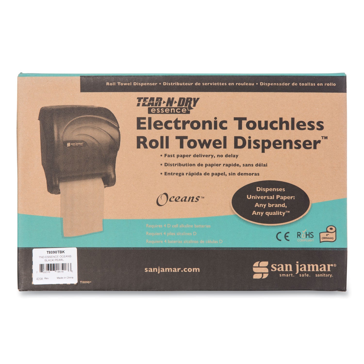 San Jamar® Tear-N-Dry Essence Touchless Towel Dispenser, 11.75 X 9.13 X 14.44, Black Pearl