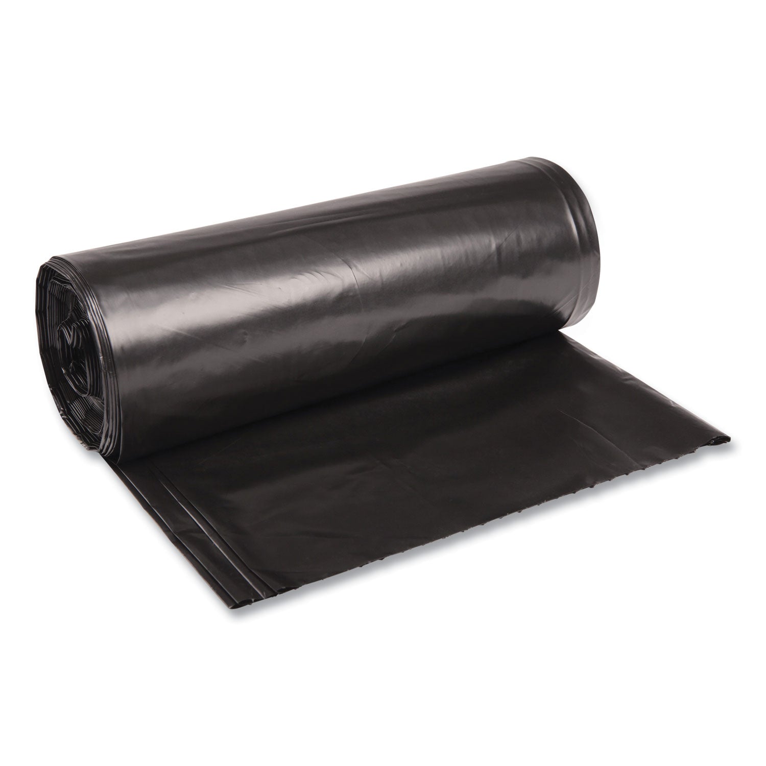 Boardwalk® Recycled Low-Density Polyethylene Can Liners, 60 gal, 1.6 mil, 38" x 58", Black, Perforated, 10 Bags/Roll, 10 Rolls/Carton