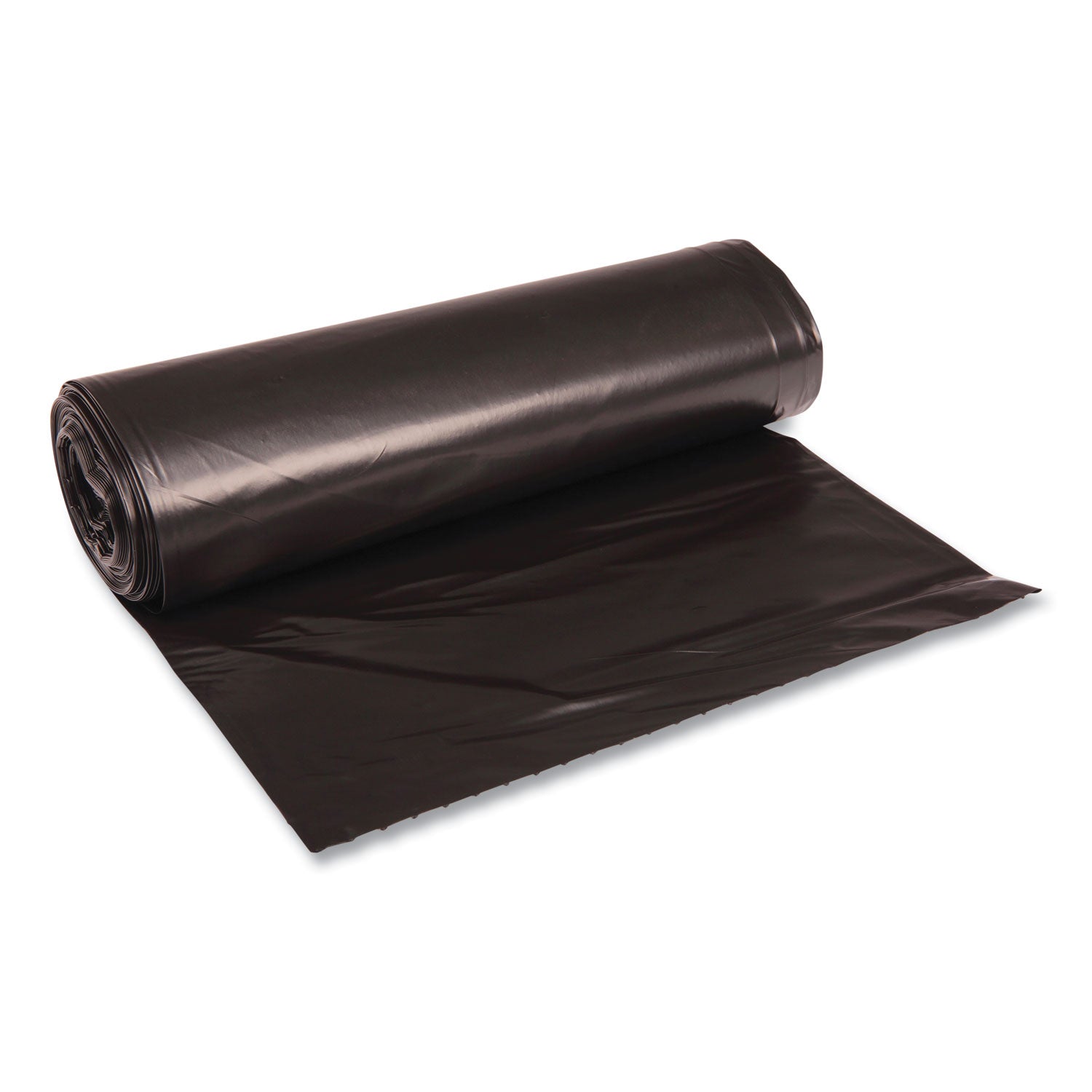 Boardwalk® Recycled Low-Density Polyethylene Can Liners, 60 gal, 1.2 mil, 38" x 58", Black, Perforated, 10 Bags/Roll, 10 Rolls/Carton