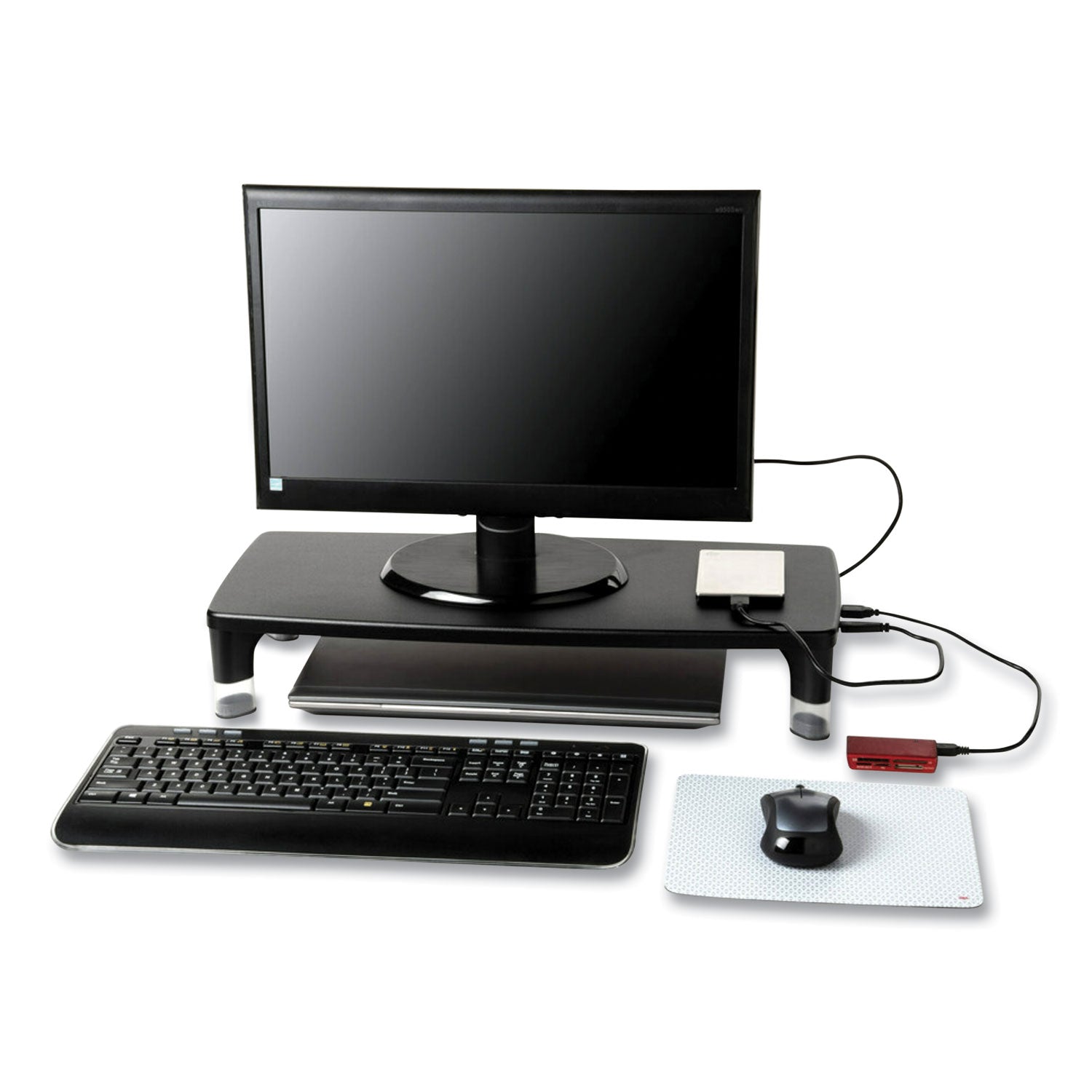 3M™ Monitor Stand Ms100b, 21.6 X 9.4 X 2.7 To 3.9, Black/clear, Supports 33 Lb