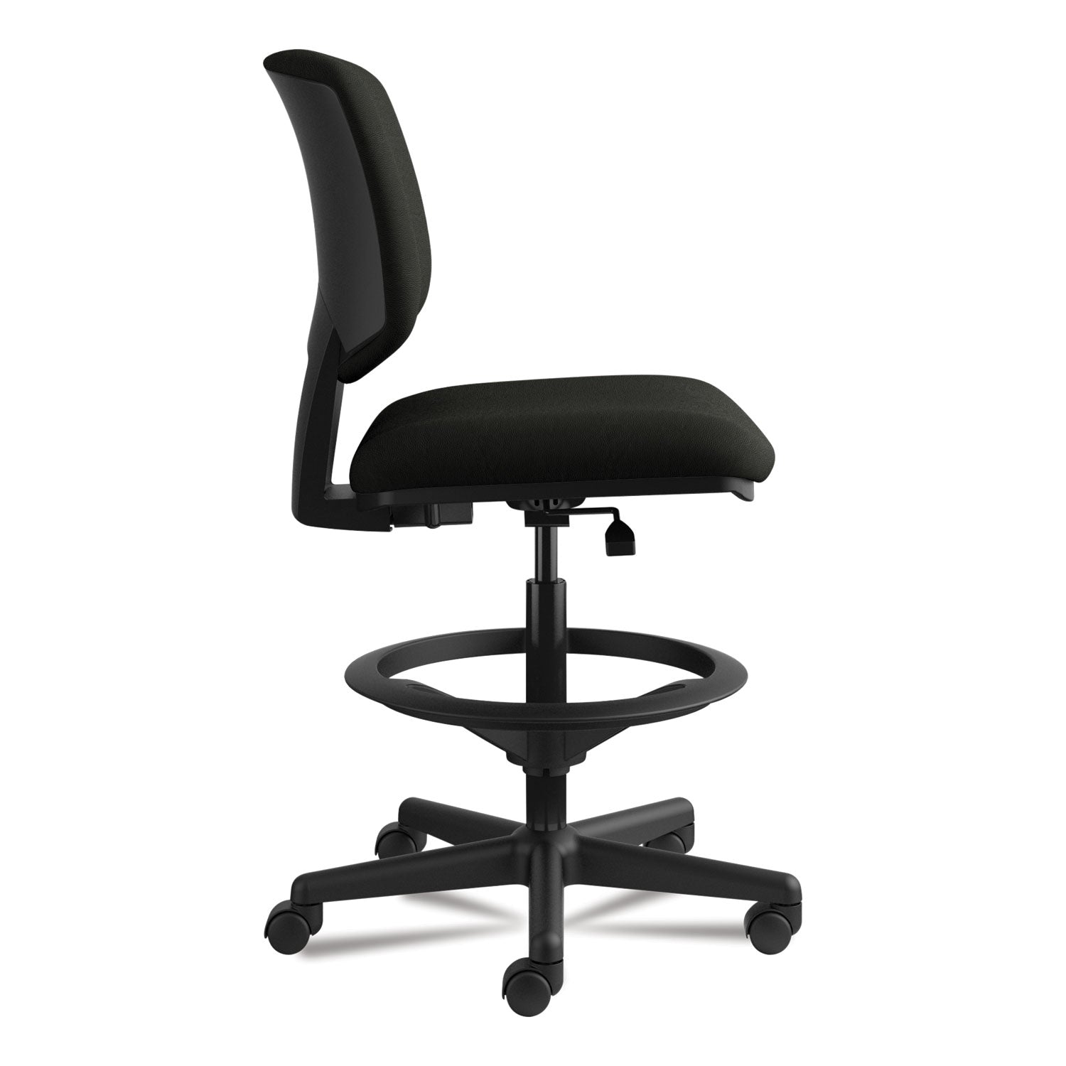 HON® Volt Series Leather Adjustable Task Stool, Supports Up To 275 Lb, 22.88" To 32.38" Seat Height, Black