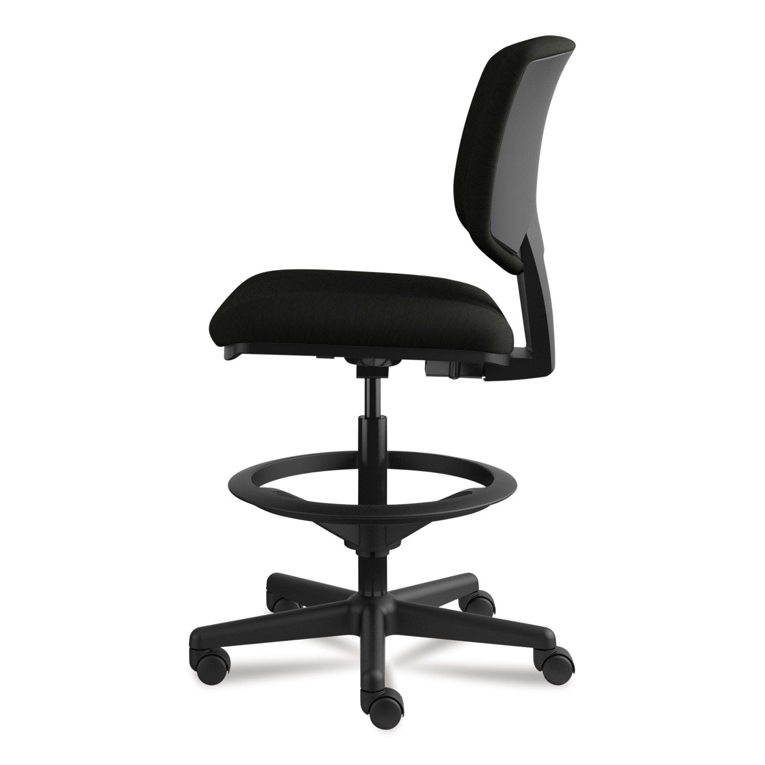 HON® Volt Series Leather Adjustable Task Stool, Supports Up To 275 Lb, 22.88" To 32.38" Seat Height, Black