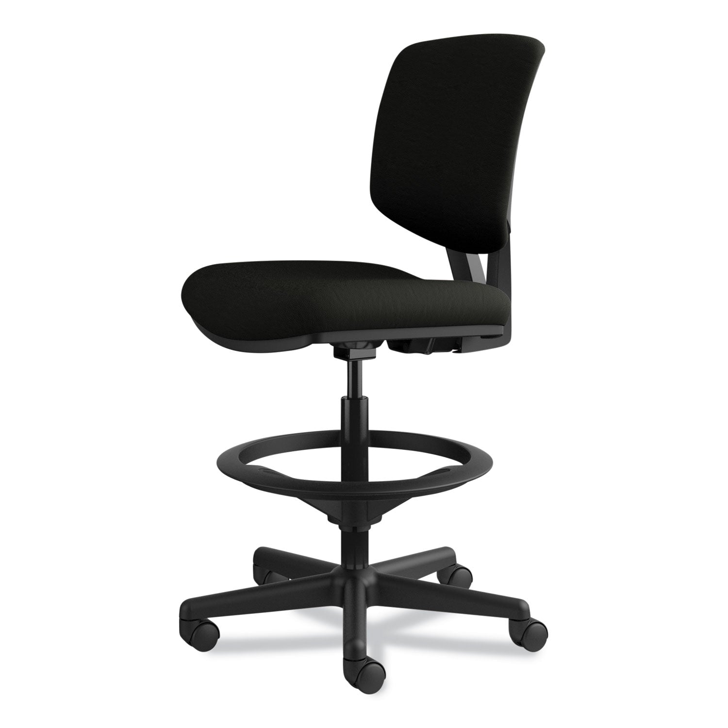 HON® Volt Series Leather Adjustable Task Stool, Supports Up To 275 Lb, 22.88" To 32.38" Seat Height, Black