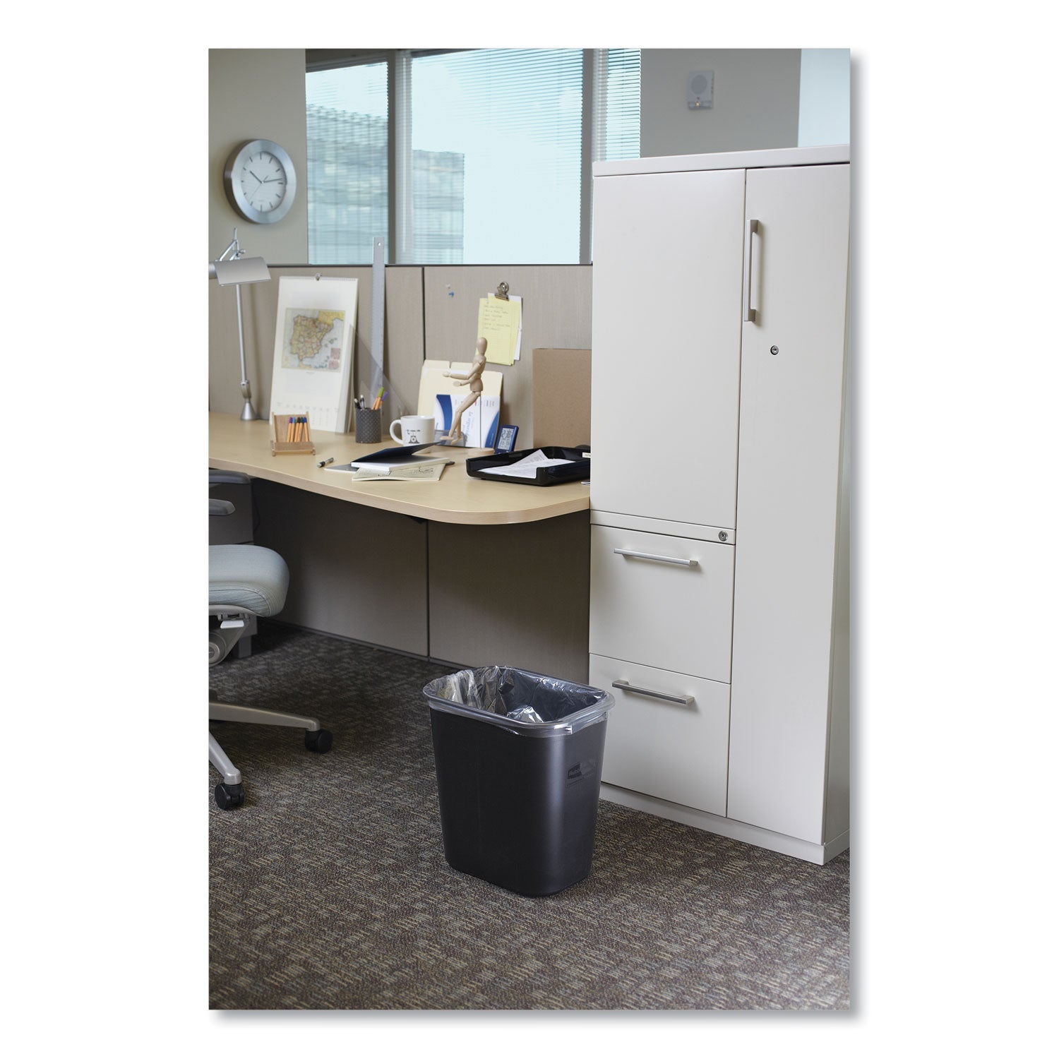 Rubbermaid® Commercial Deskside Plastic Wastebasket, 3.5 gal, Plastic, Black