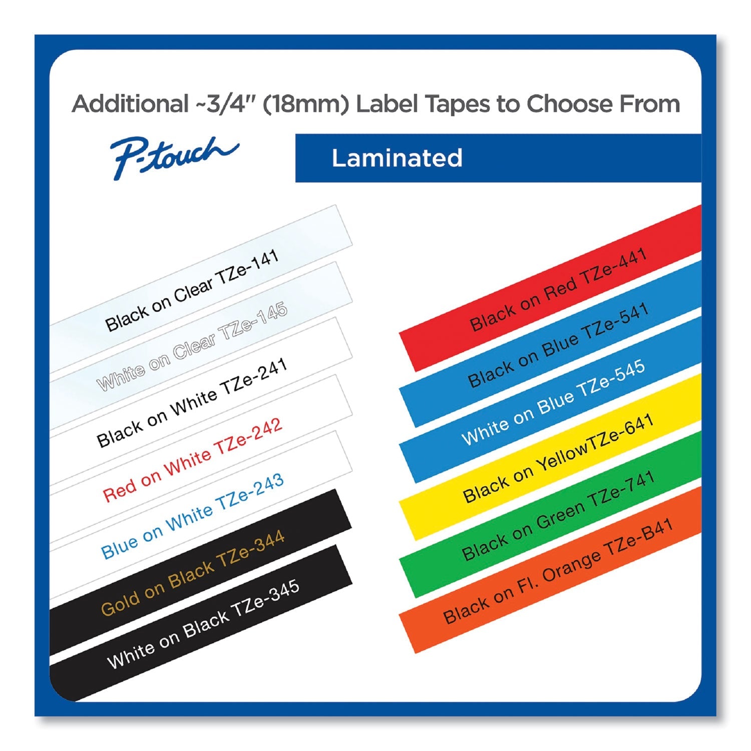 Brother P-Touch® Tze Standard Adhesive Laminated Labeling Tape, 0.7" X 26.2 Ft, Blue On White