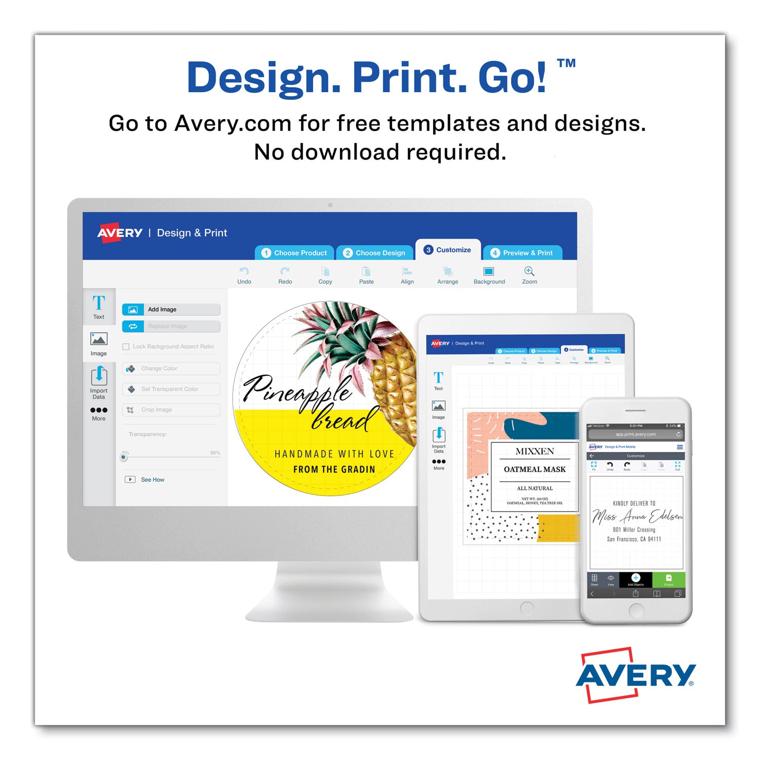 Avery® Oval Labels W/ Sure Feed And Easy Peel, 2 X 3.33, Glossy White, 80/pack
