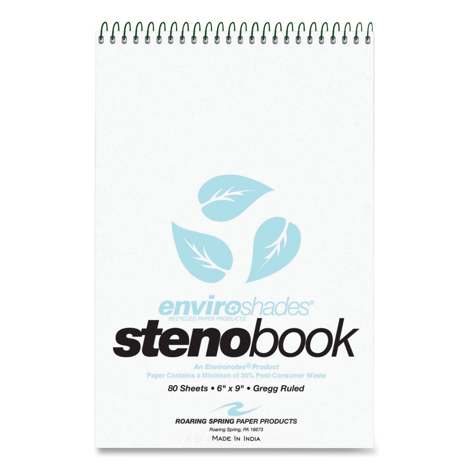 Roaring Spring® Enviroshades Steno Notepad, Gregg Rule, White Cover, 80 Blue 6 X 9 Sheets, 4/pack - Bloom Skins