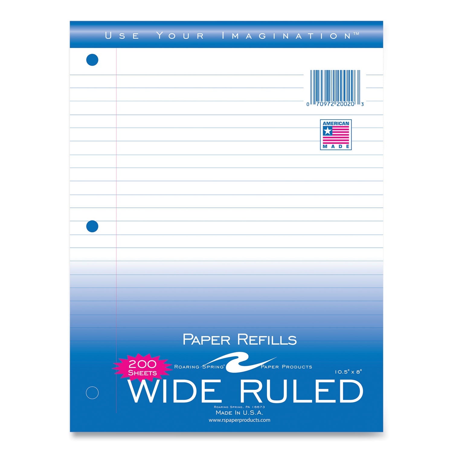 Roaring Spring® Notebook Filler Paper, 3-Hole, 8 X 10.5, Wide/legal Rule, 200/pack