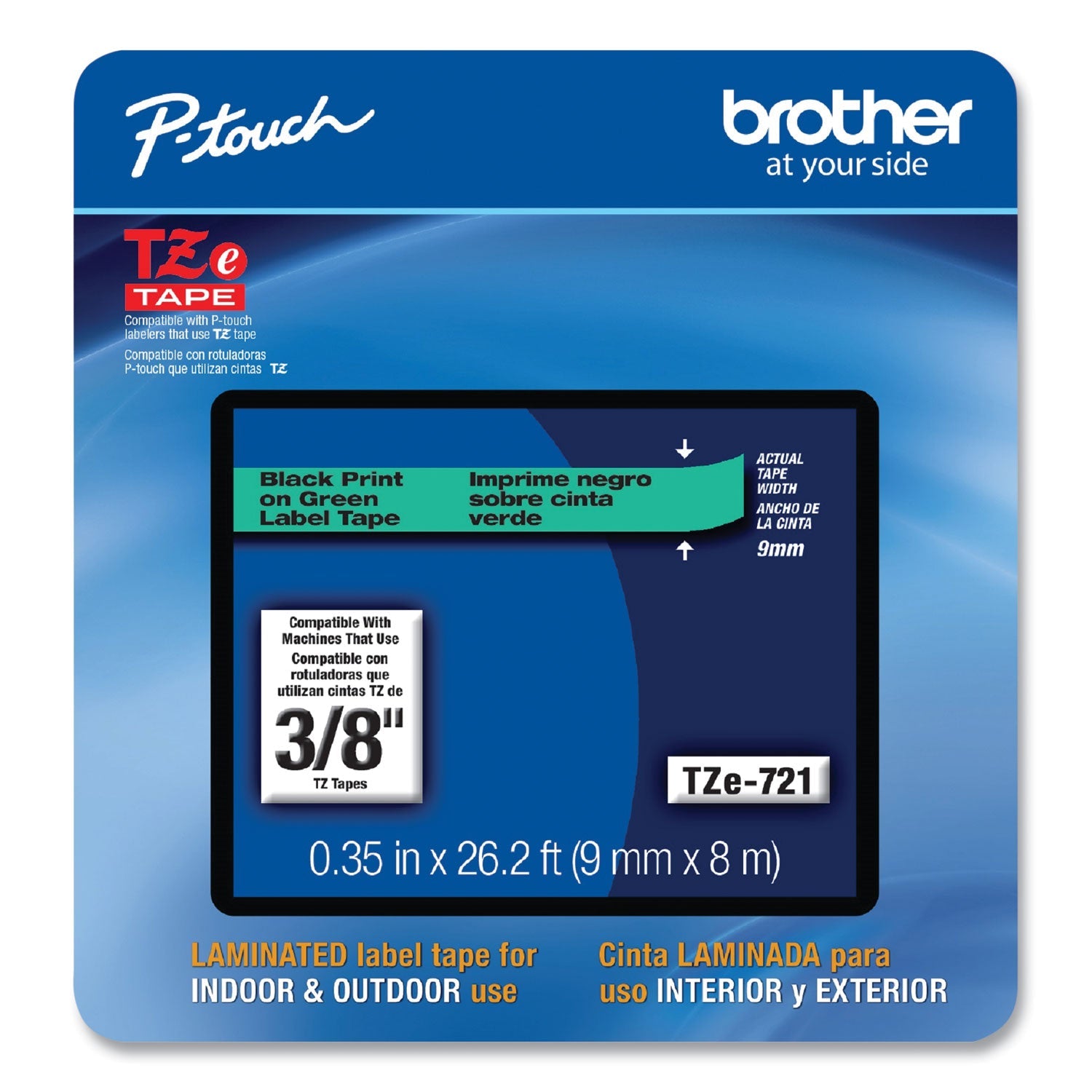 P-Touch Laminated Removable Label Tapes | Blk/Grn