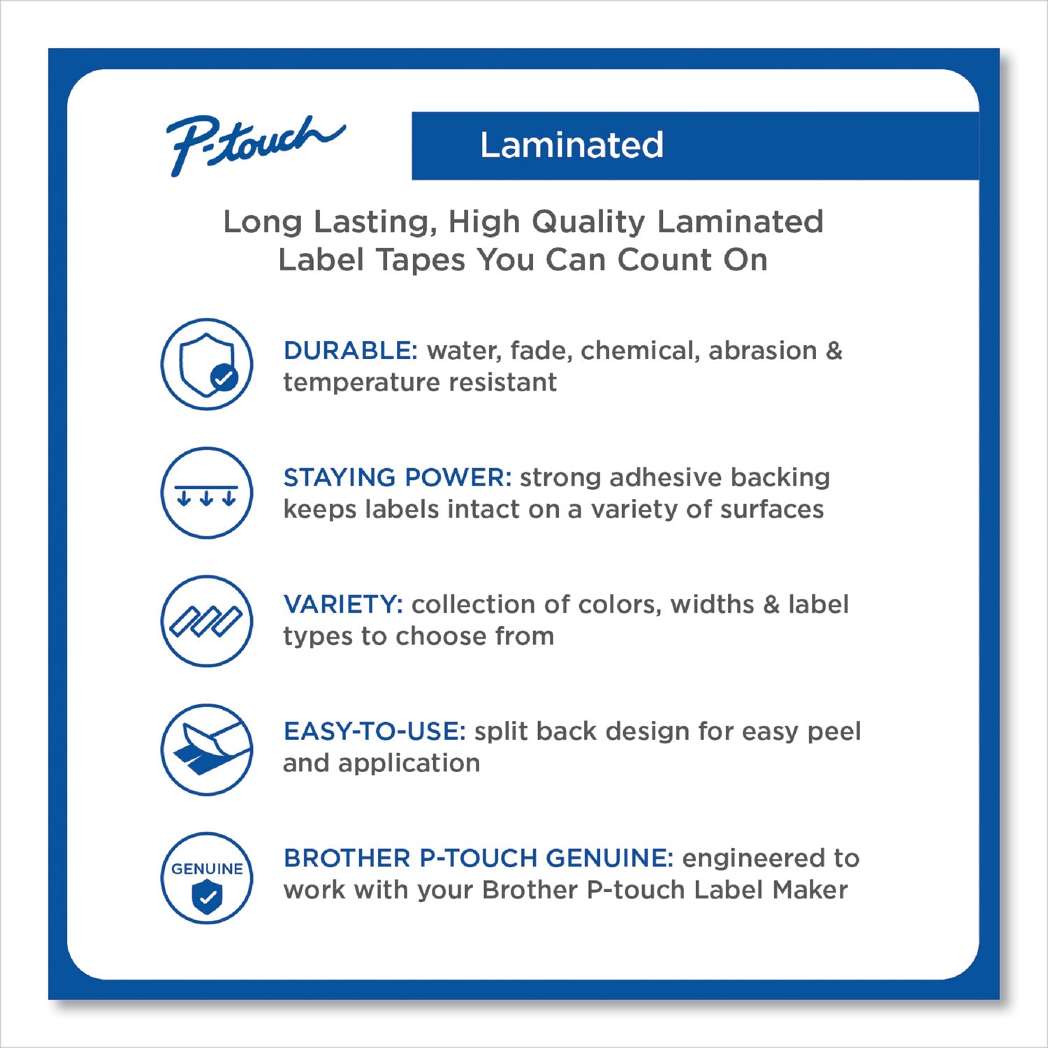 Brother P-Touch® Tze Laminated Removable Label Tapes, 0.47" X 26.2 Ft, White On Blue