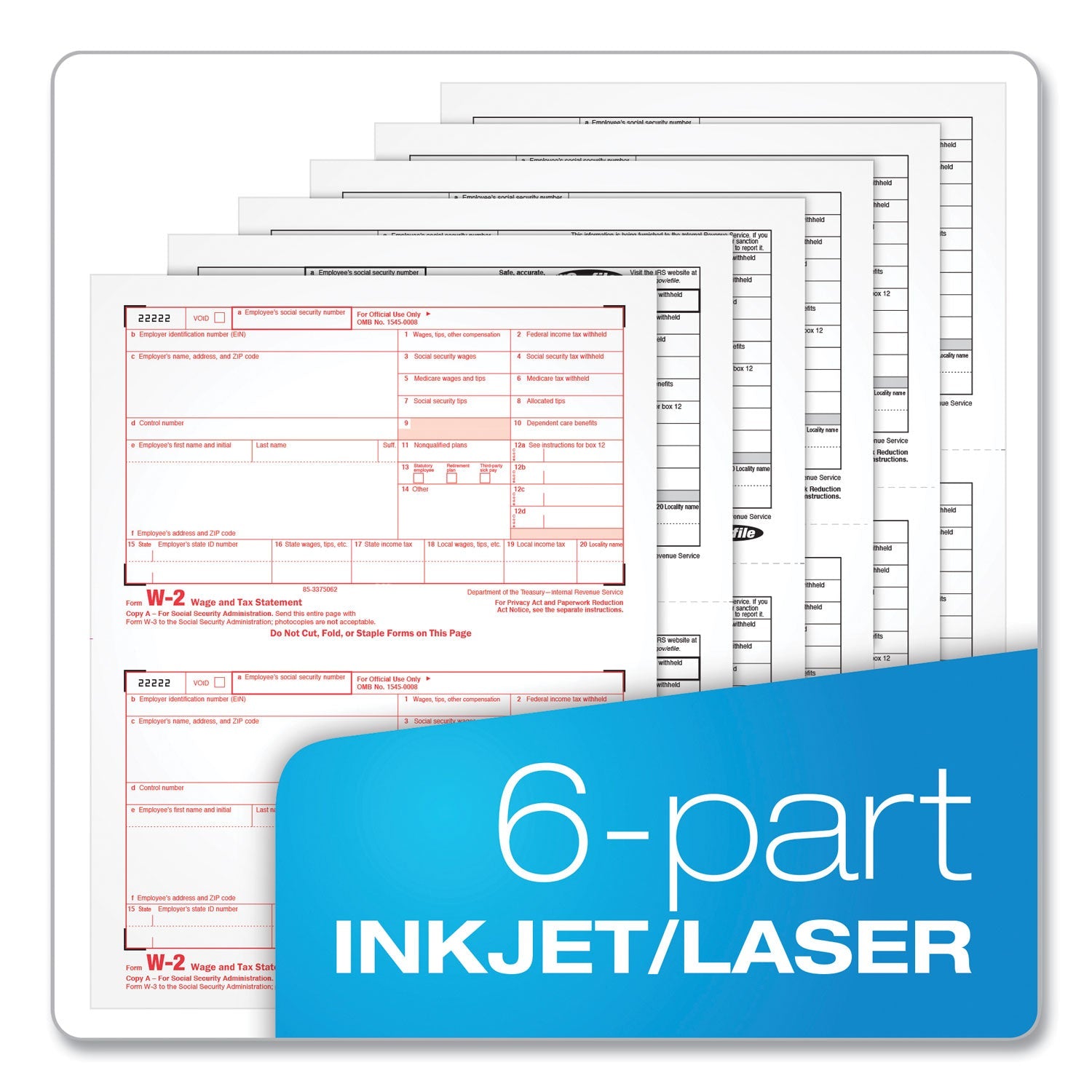 Adams® 6-Part W-2 Tax Form Kit with Security Envelopes and Tax Forms Helper, 2024, 8.5 x 5.5, 2 Forms/Sheet, 24 Forms Total - Bloom Skins