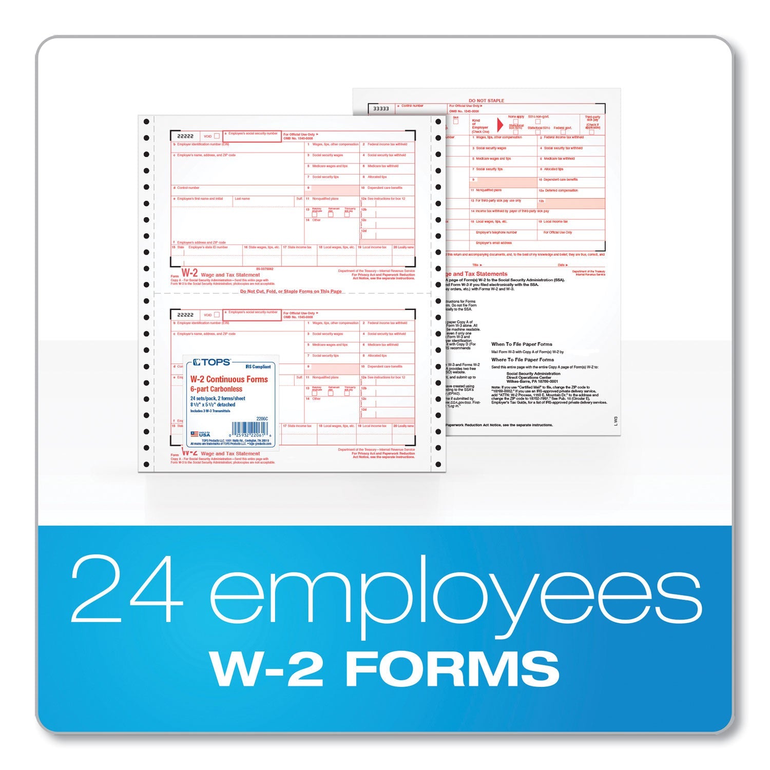Adams® 4-Part W-2 Continuous Feed Tax Forms, Fiscal Year: 2024, Four-Part Carbonless, 5.5 x 8.5, 2 Forms/Sheet, 24 Forms Total - Bloom Skins