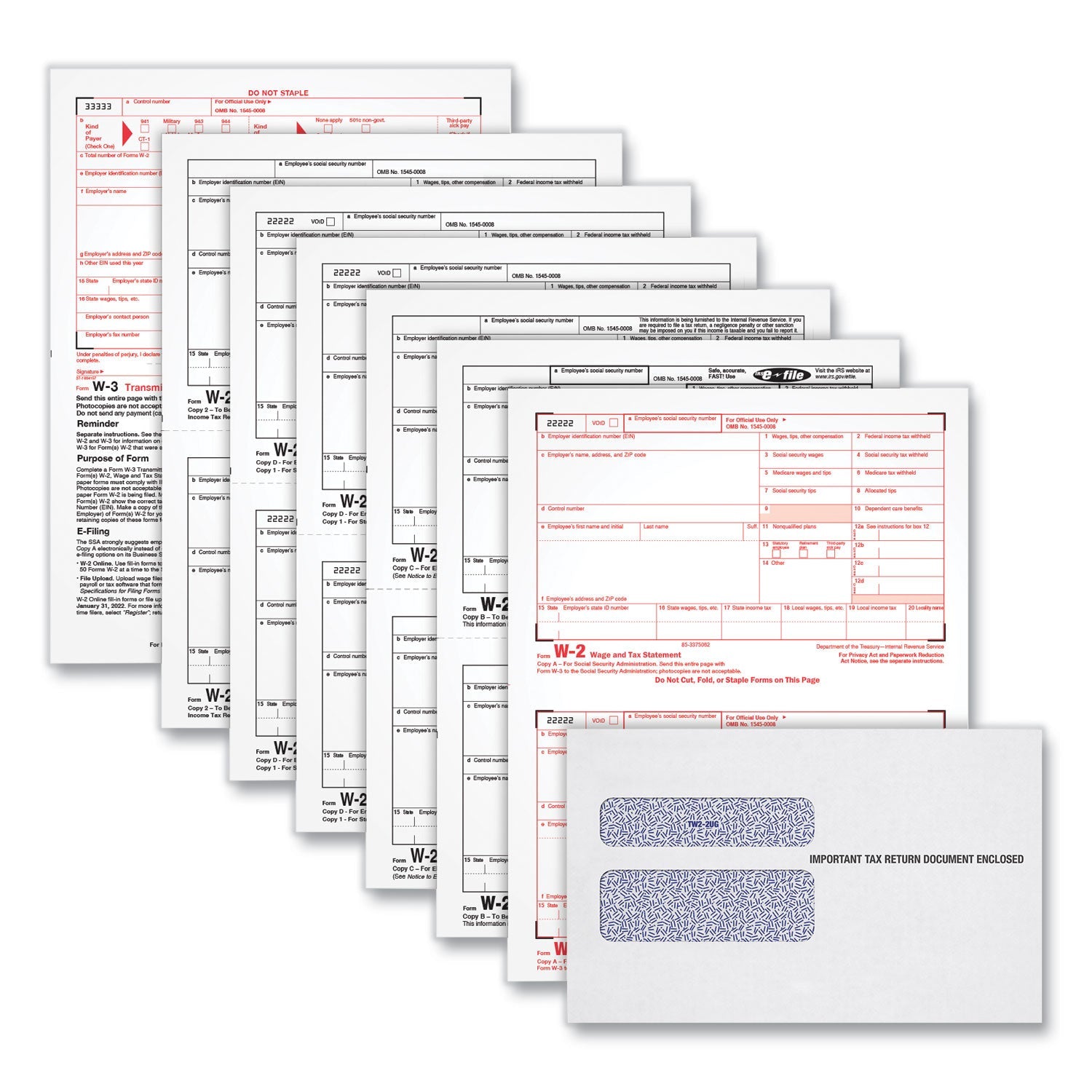 Adams® 6-Part W-2 Tax Form Kit with Security Envelopes and Tax Forms Helper, 2024, 8.5 x 5.5, 2 Forms/Sheet, 24 Forms Total - Bloom Skins