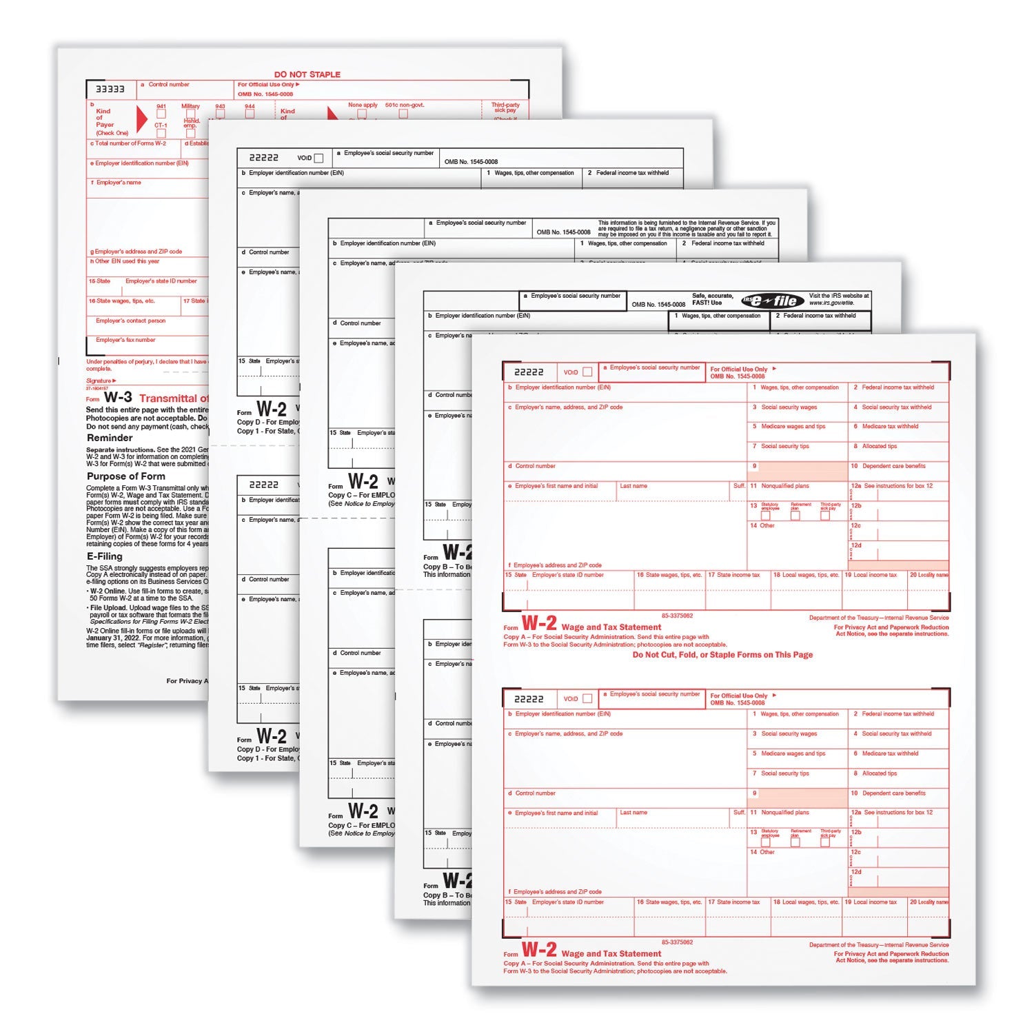 Adams 4-Part W-2 Tax Forms for 2024