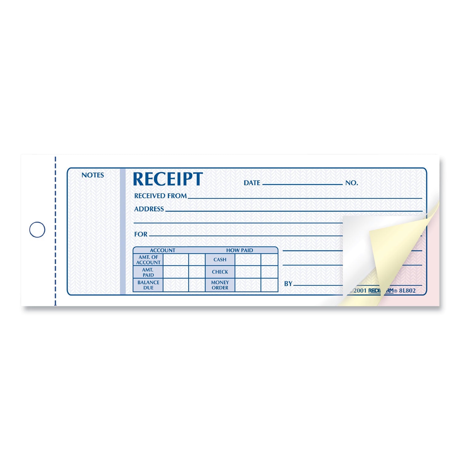 Rediform® Receipt Book, Three-Part Carbonless, 7 x 2.75, 4 Forms/Sheet, 50 Forms Total