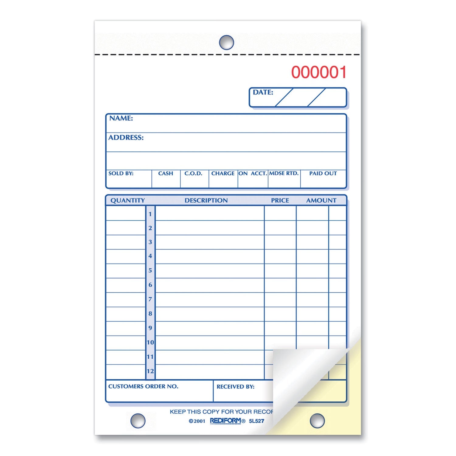 Rediform® Sales Book, 12 Lines, Two-Part Carbonless, 4.25 x 6.38, 50 Forms Total