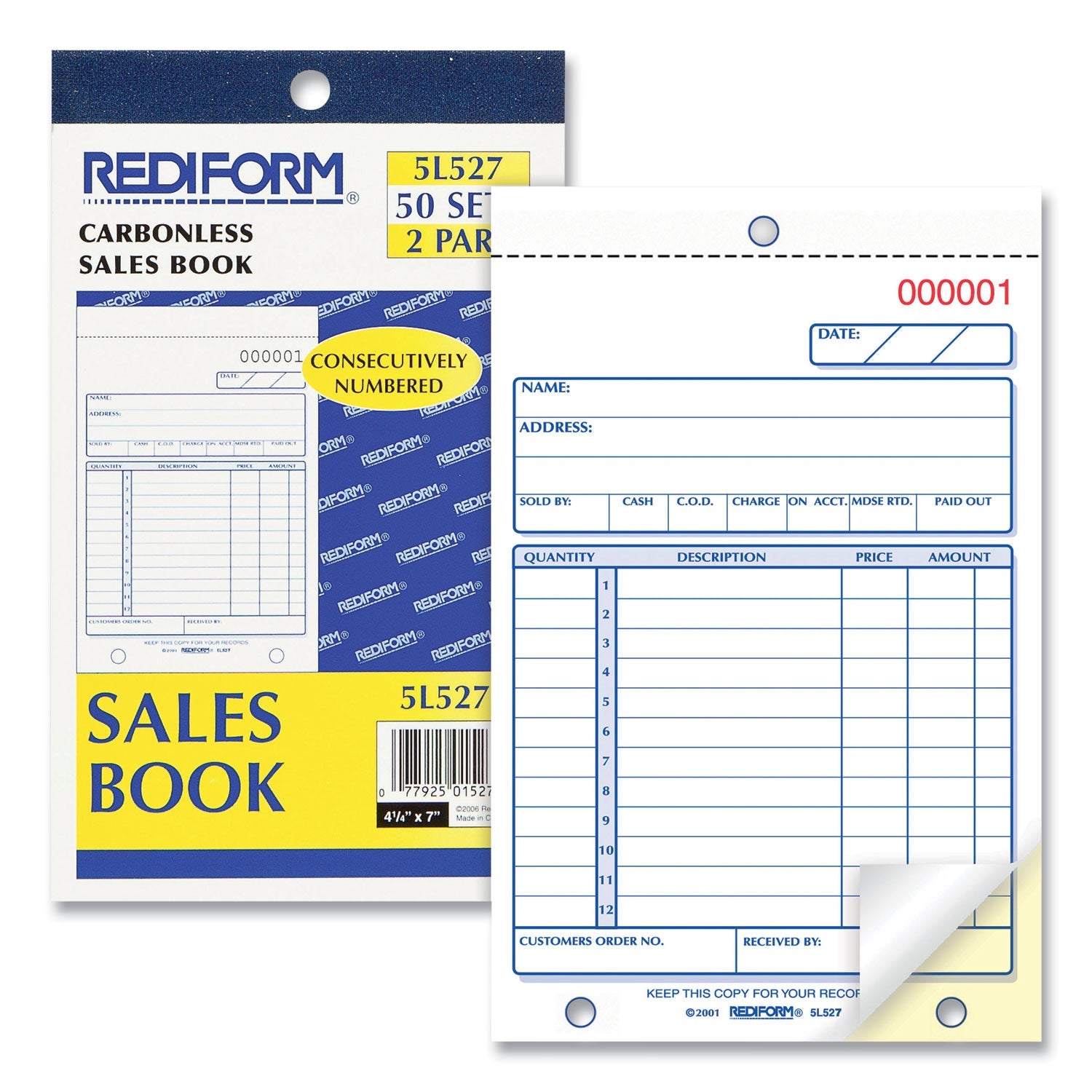 Rediform® Sales Book, 12 Lines, Two-Part Carbonless, 4.25 x 6.38, 50 Forms Total