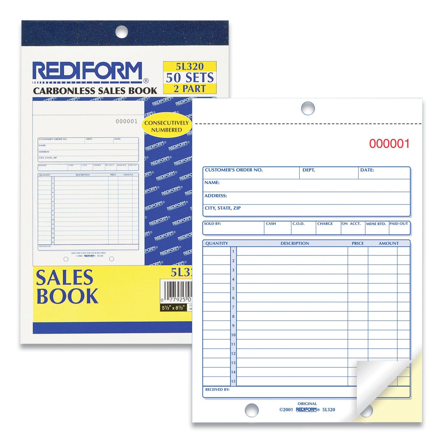 Rediform® Sales Book, 15 Lines, Two-Part Carbonless, 5.5 x 7.88, 50 Forms Total