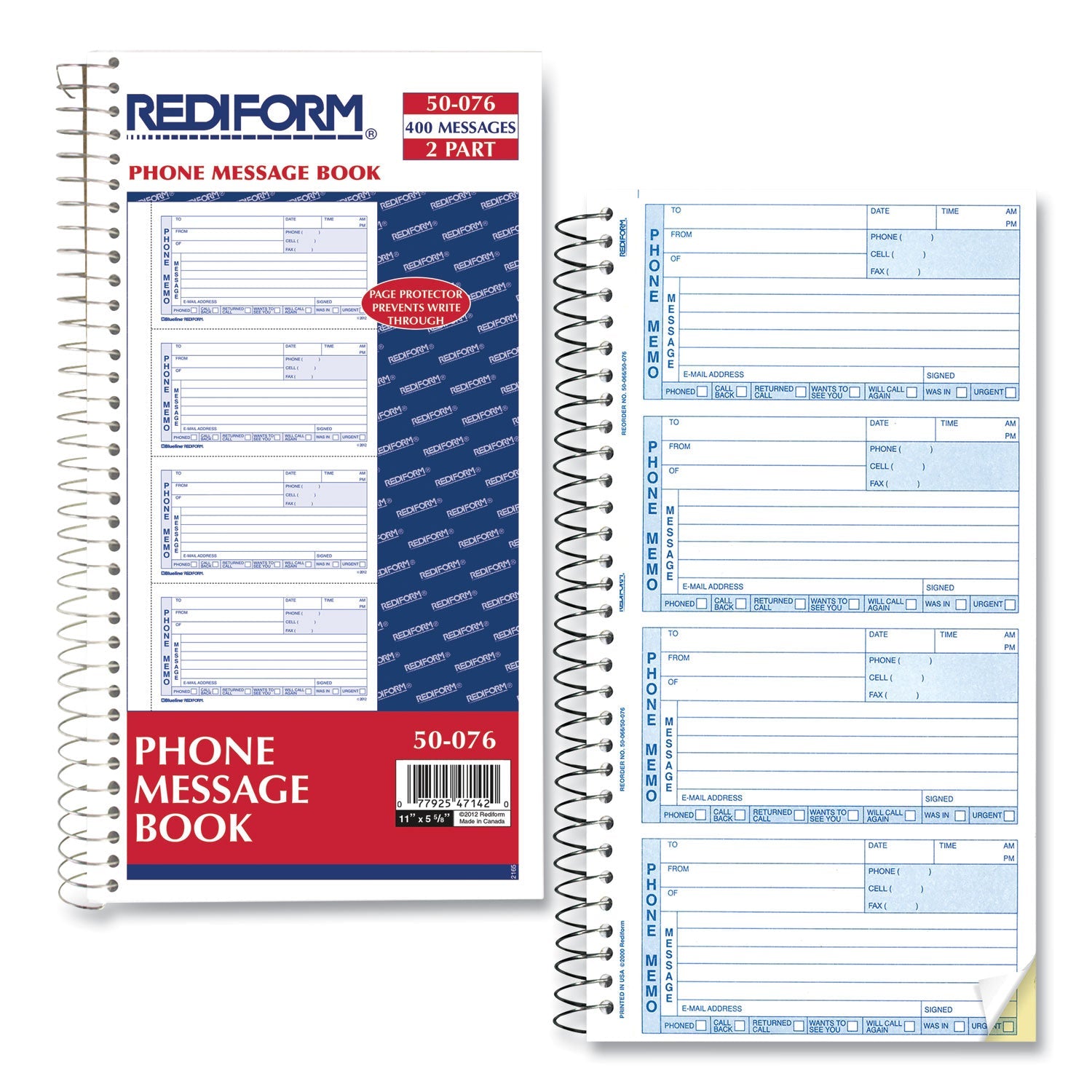 Rediform® Telephone Message Book, Two-Part Carbonless, 5 x 2.75, 4 Forms/Sheet, 400 Forms Total
