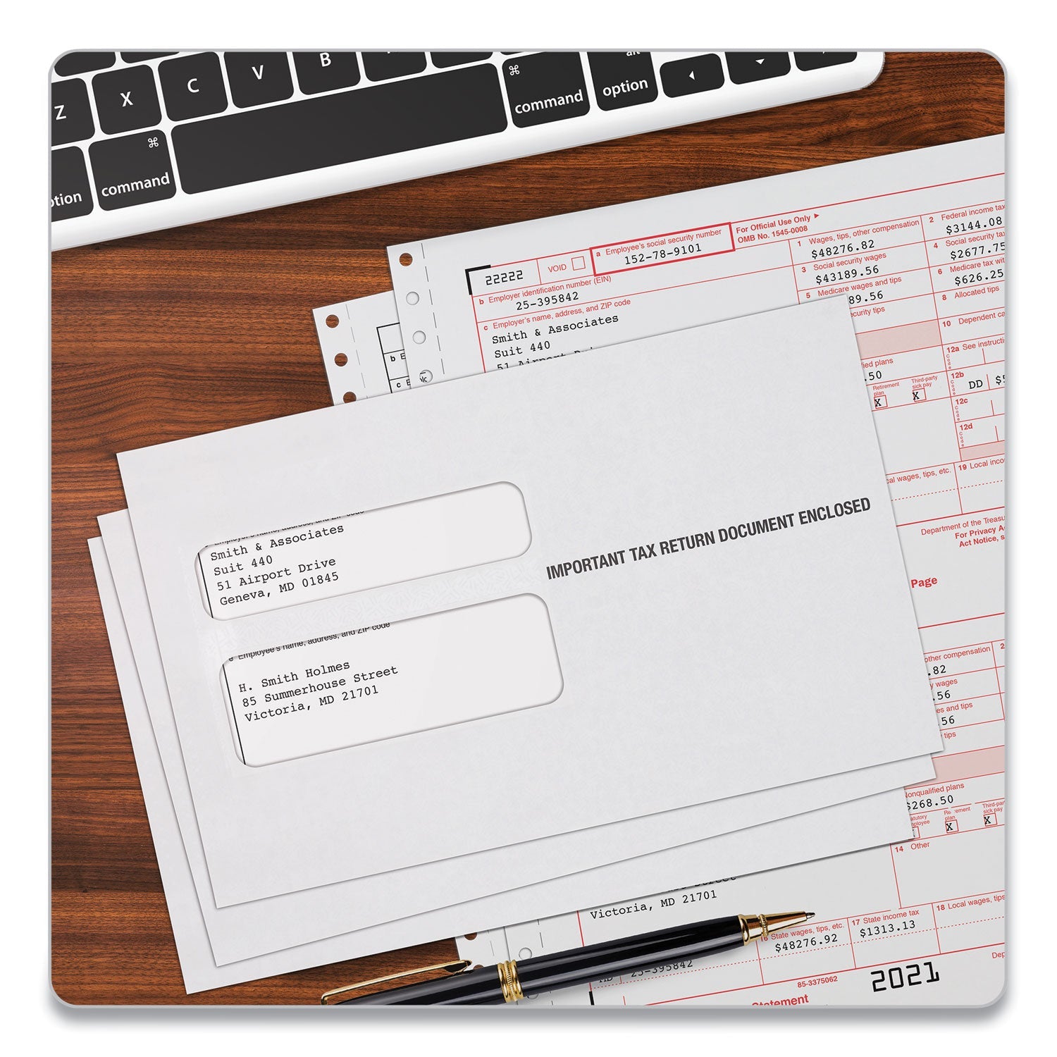 TOPS™ W-2 Laser Double Window Envelope, Commercial Flap, Gummed Closure, 5.63 X 9, White, 24/pack