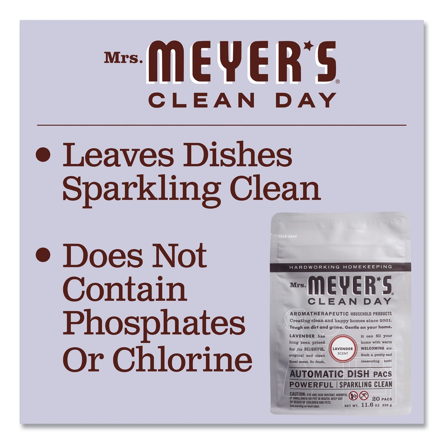 Mrs. Meyer's® Automatic Dish Detergent, Lavender, 12.7 Oz Pack, 20/pack, 6 Packs/carton