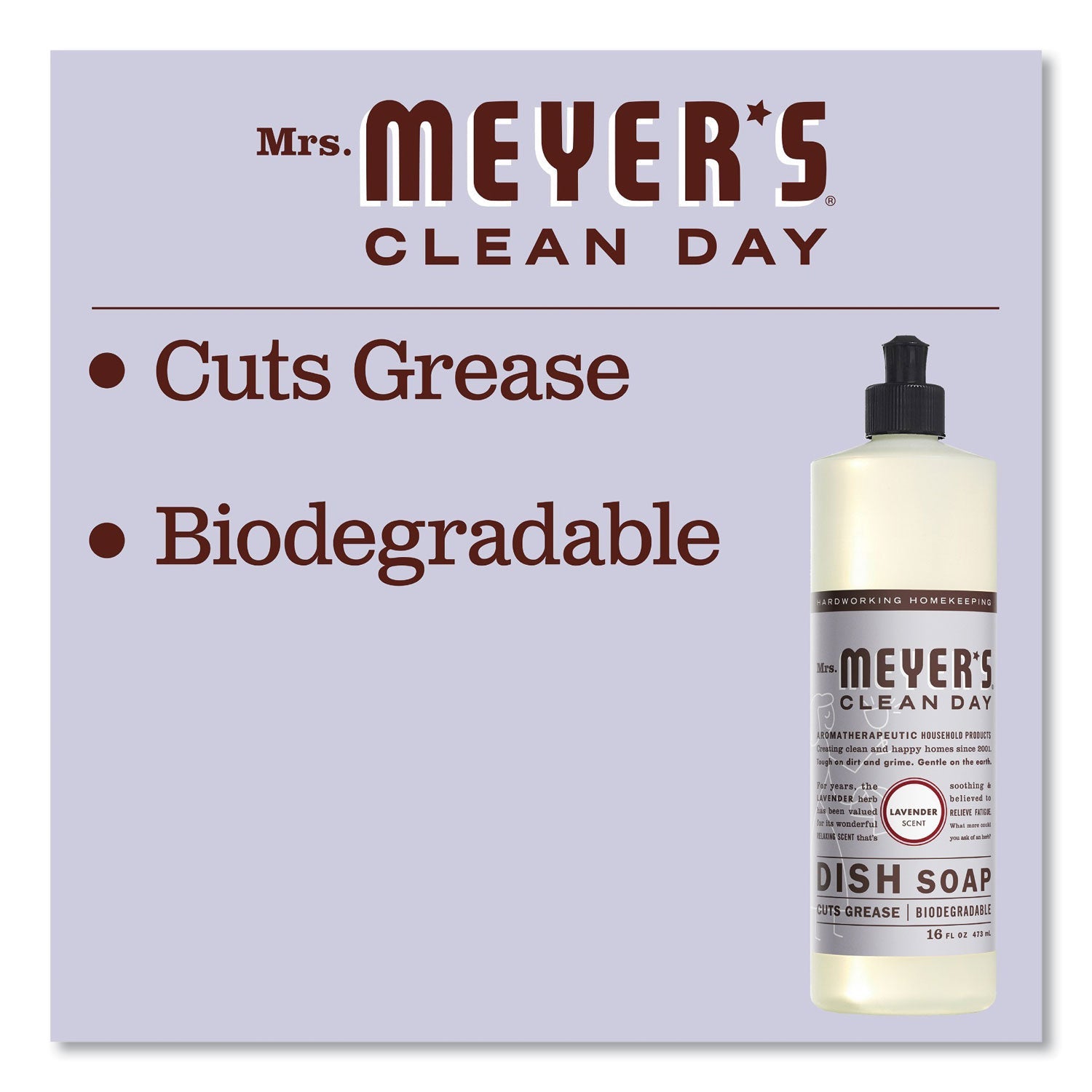 Mrs. Meyer's® Dish Soap, Lavender Scent, 16 oz Bottle, 6/Carton