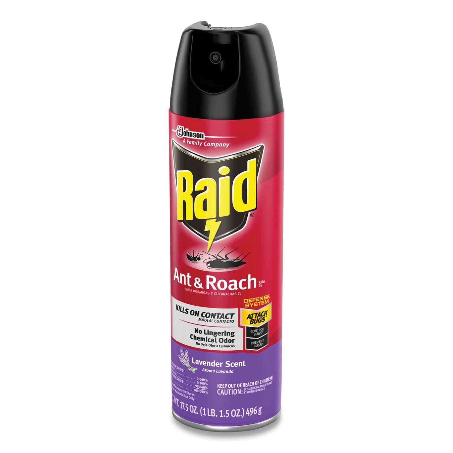 Raid® Ant and Roach Killer, 17.5 oz Aerosol Spray, Lavender, 12/Carton