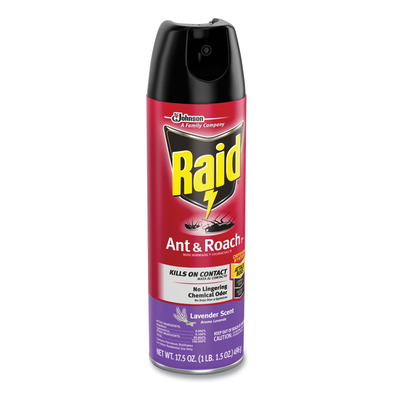 Raid® Ant and Roach Killer, 17.5 oz Aerosol Spray, Lavender, 12/Carton
