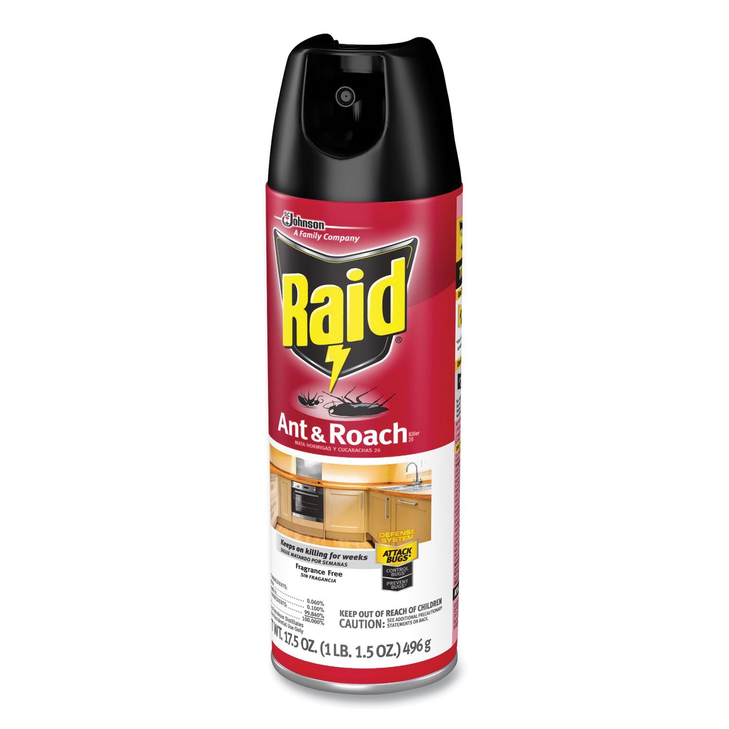Raid® Fragrance Free Ant and Roach Killer, 17.5 oz Aerosol Spray, 12/Carton