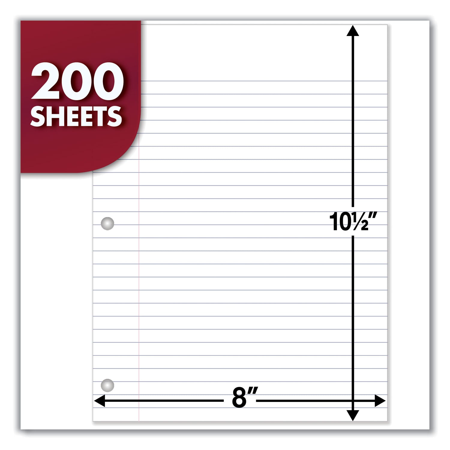 Mead® Filler Paper, 3-Hole, 8 X 10.5, Wide/legal Rule, 200/pack