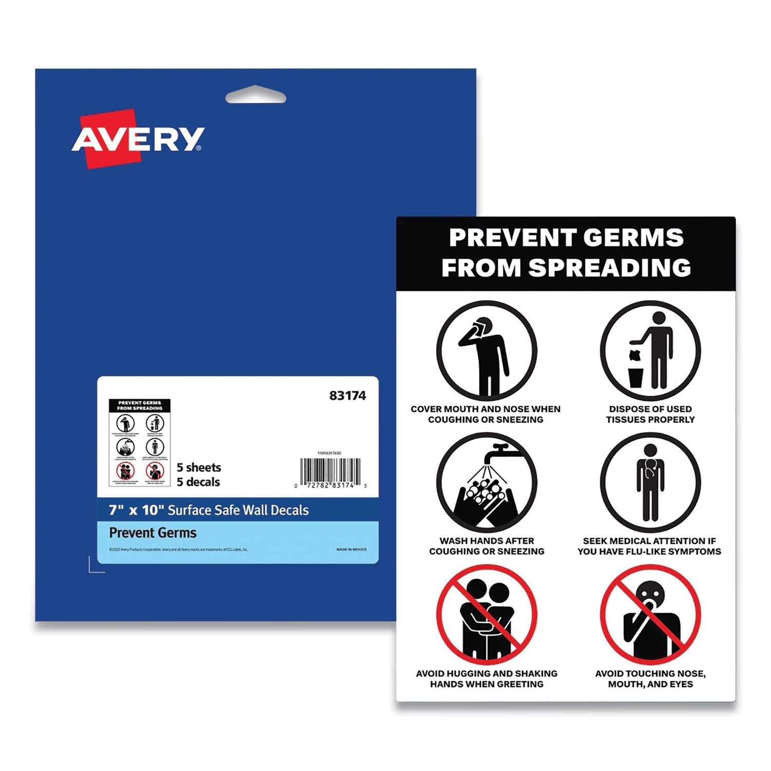 Surface Safe Wall Decals | Prevent Germs | 5-Pack