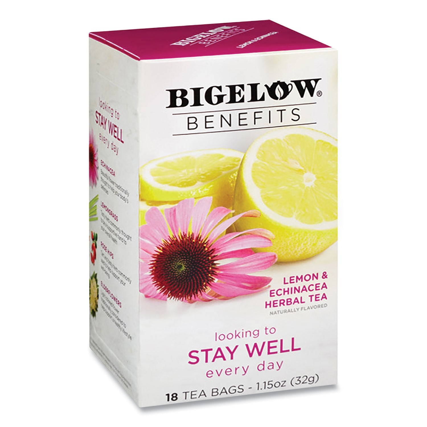 Bigelow® Benefits Lemon And Echinacea Herbal Tea Bags, 0.6 Oz Tea Bag, 18/box - Bloom Skins
