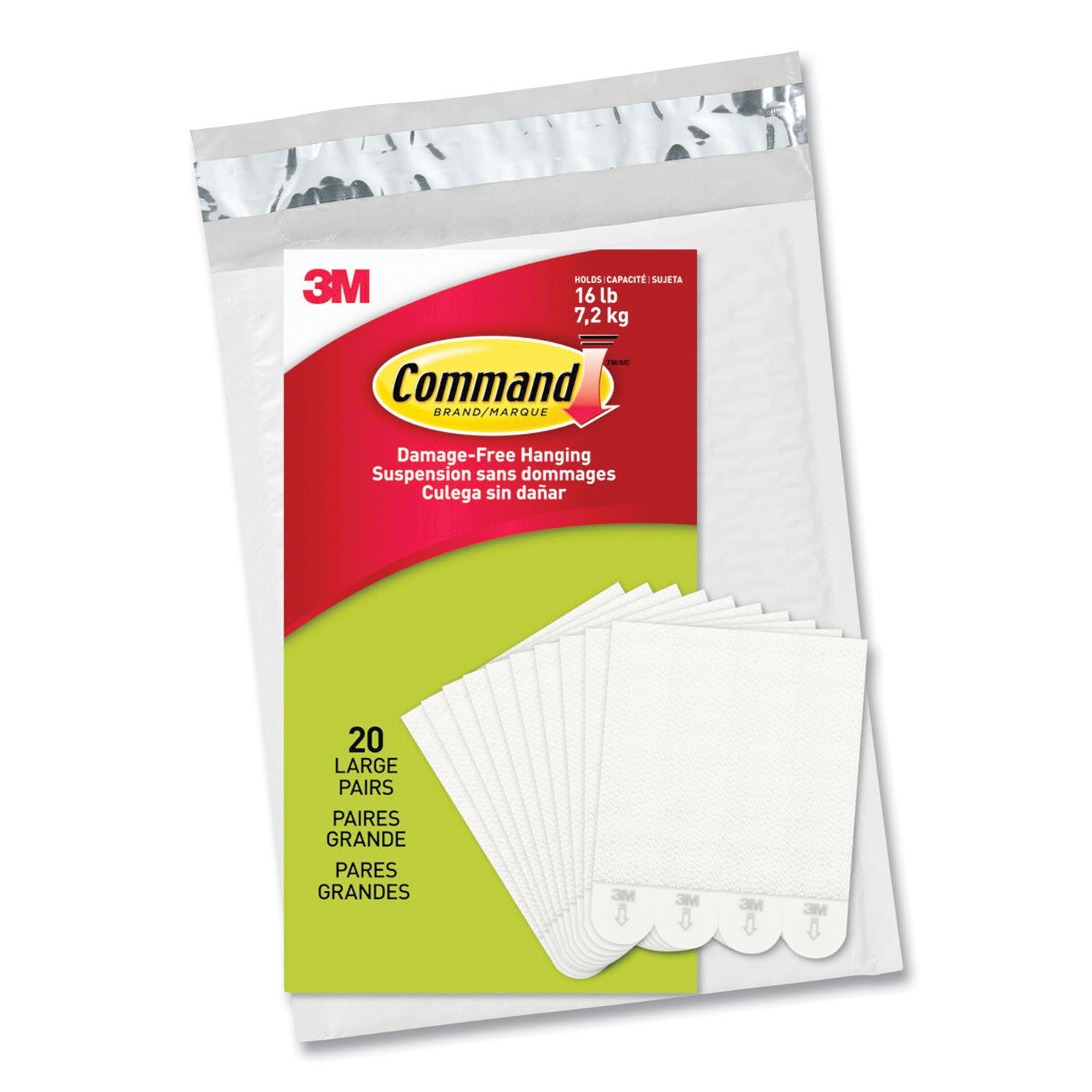 Command™ Picture Hanging Strips, Removable, Holds Up to 4 lbs per Pair, Large, 0.63 x 3.63, White, 20 Pairs/Pack