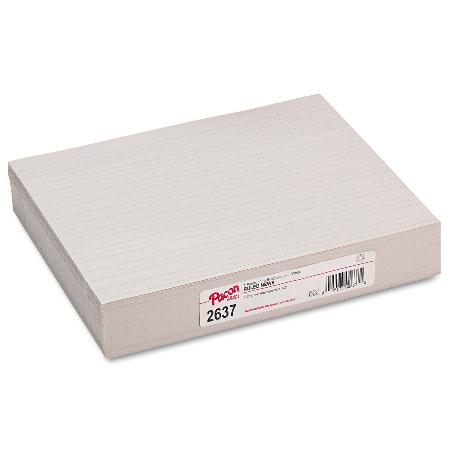 Pacon® Skip-A-Line Ruled Newsprint Paper, 1/2" Two-Sided Long Rule, 8.5 X 11, 500/pack
