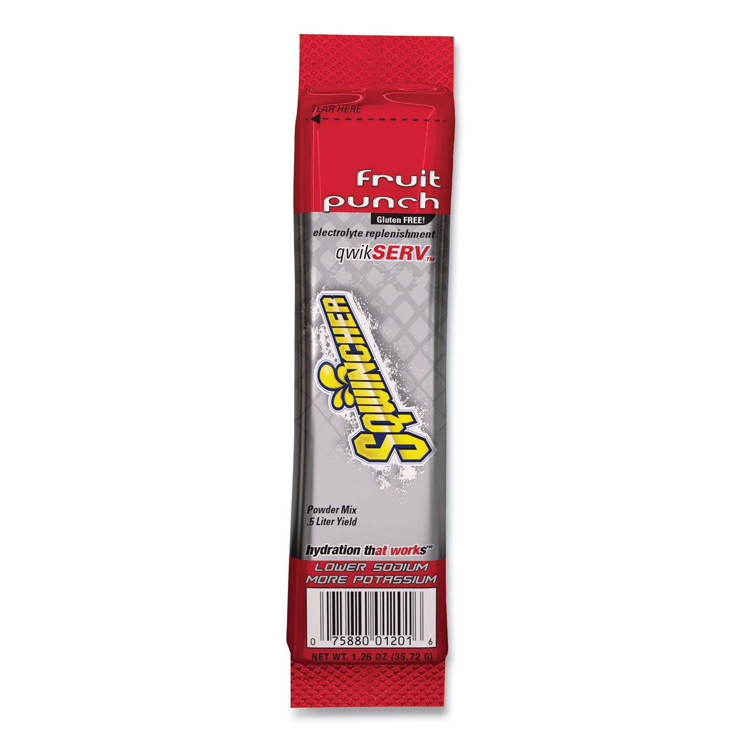 Sqwincher® Thirst Quencher Qwikserv Electrolyte Replacement Drink Mix, Fruit Punch, 1.26 Oz Packet, 8/pack