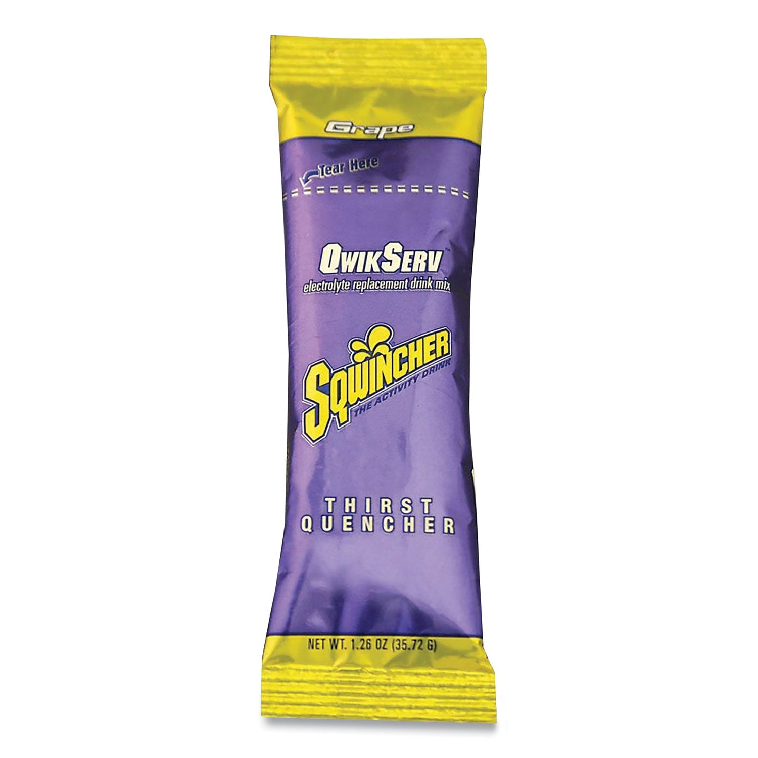 Sqwincher® Thirst Quencher Qwikserv Electrolyte Replacement Drink Mix, Grape, 1.26 Oz Packet, 8/pack