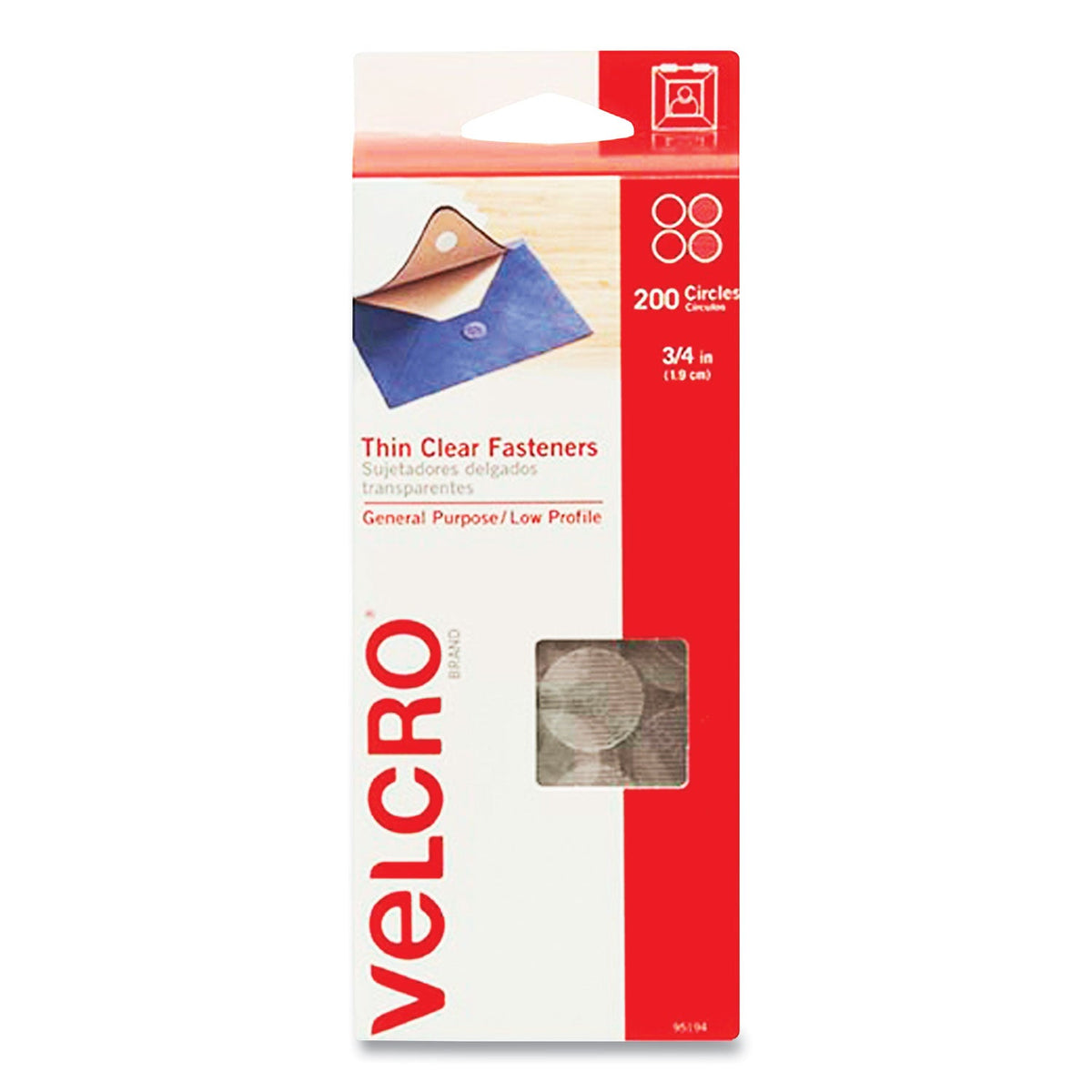 Sticky-Back Fasteners | 0.75" Clear | 200/Pack