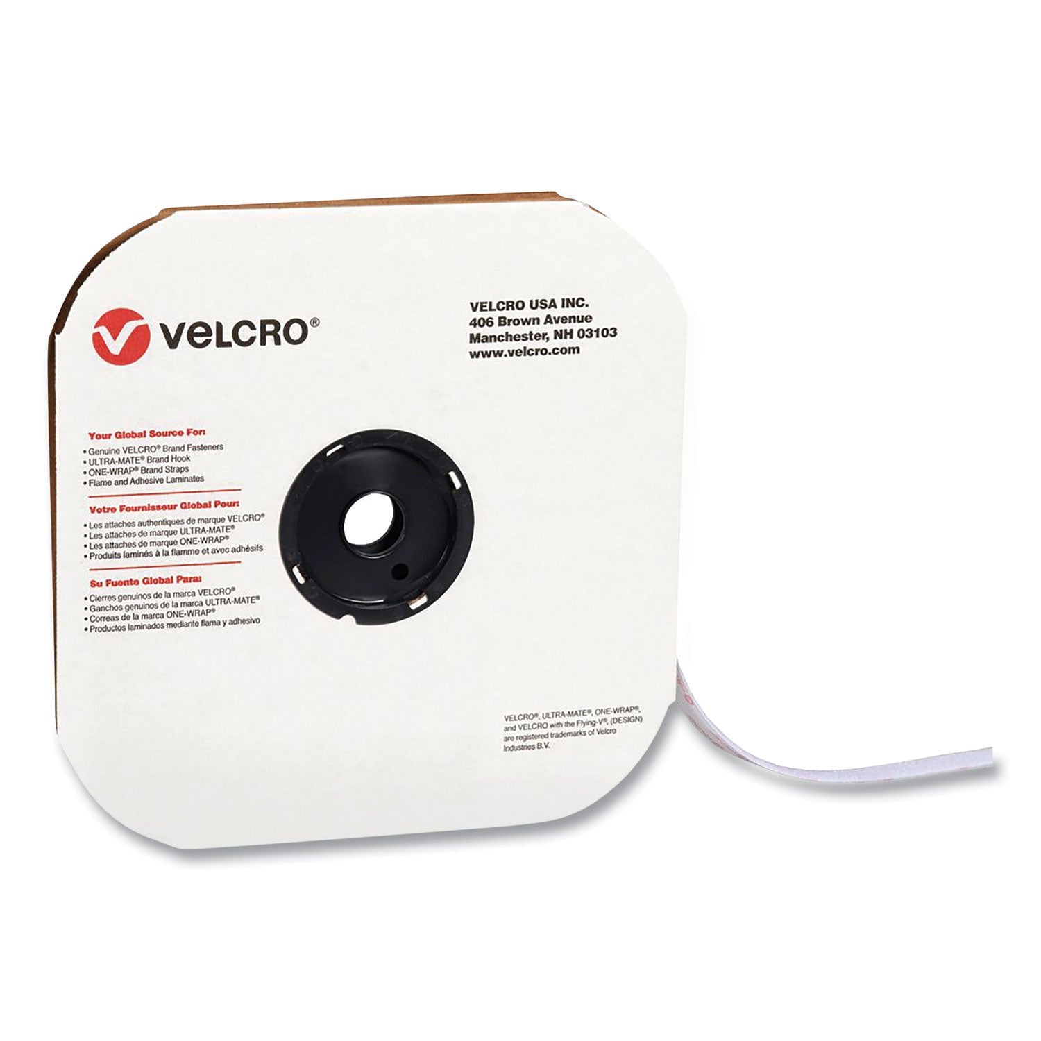 VELCRO® Brand Sticky-Back Fasteners, Loop Side, 0.63" x 75 ft, White