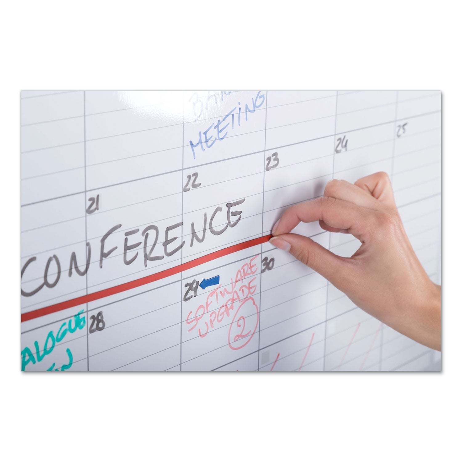 MasterVision® Magnetic Dry Erase Calendar Board, Monthly Planning/Scheduling, 36" x 24", White Surface, Satin Aluminum Frame