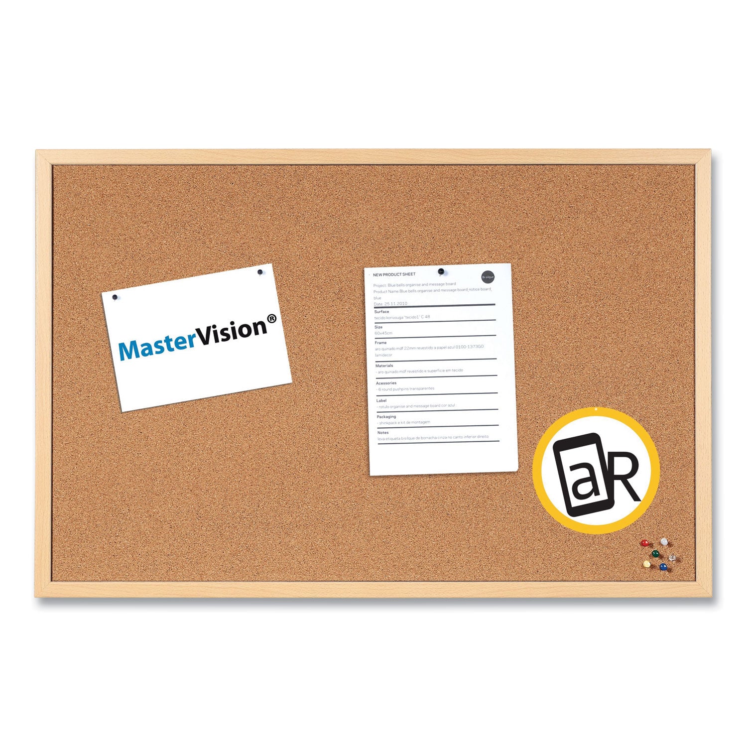 MasterVision® Value Cork Board with Oak Frame, 24" x 36", Brown Surface, Natural Oak Frame
