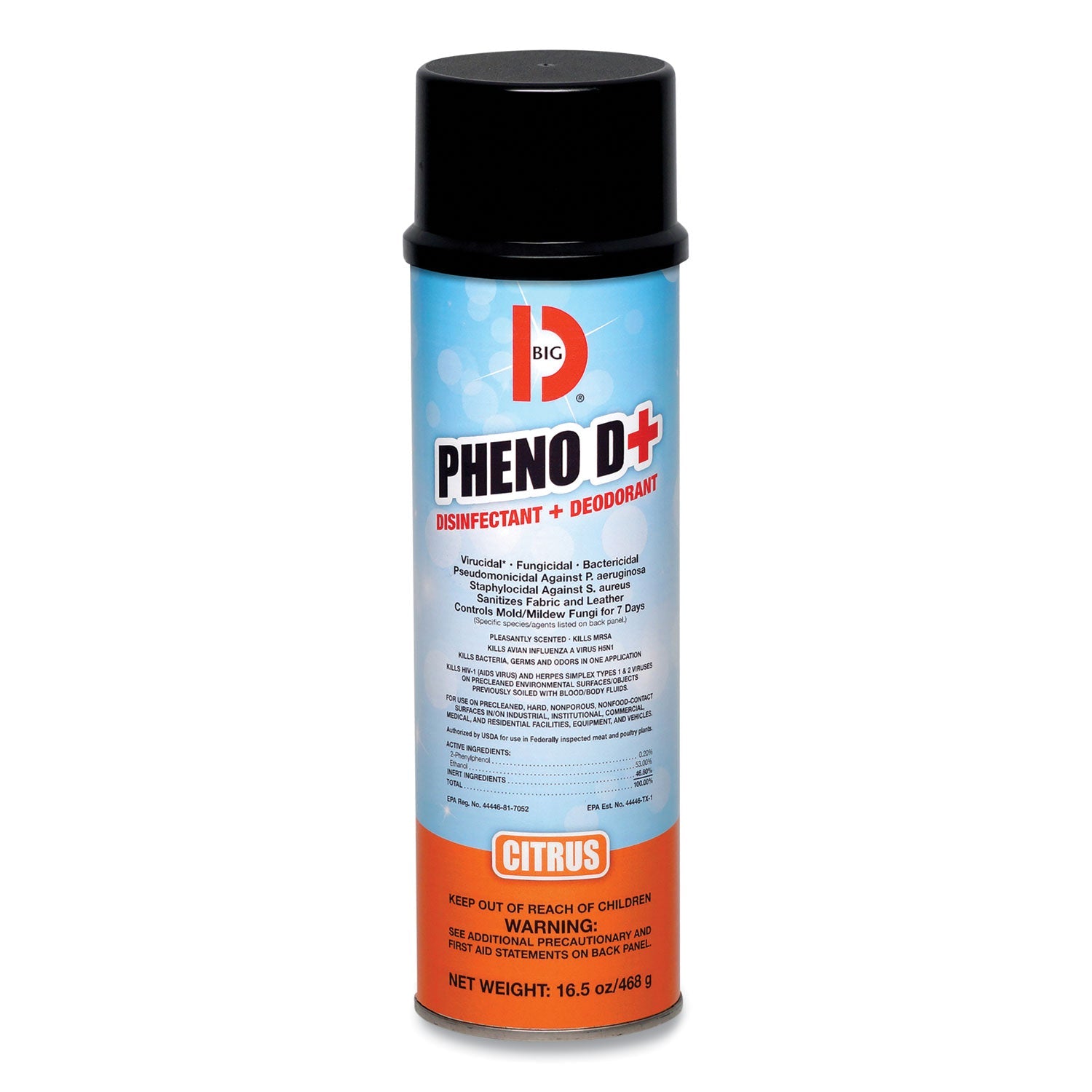 Big D Industries Pheno D+ Aerosol Disinfectant/deodorizer, Citrus Scent, 16.5 Oz Aerosol Spray Can, 12/carton