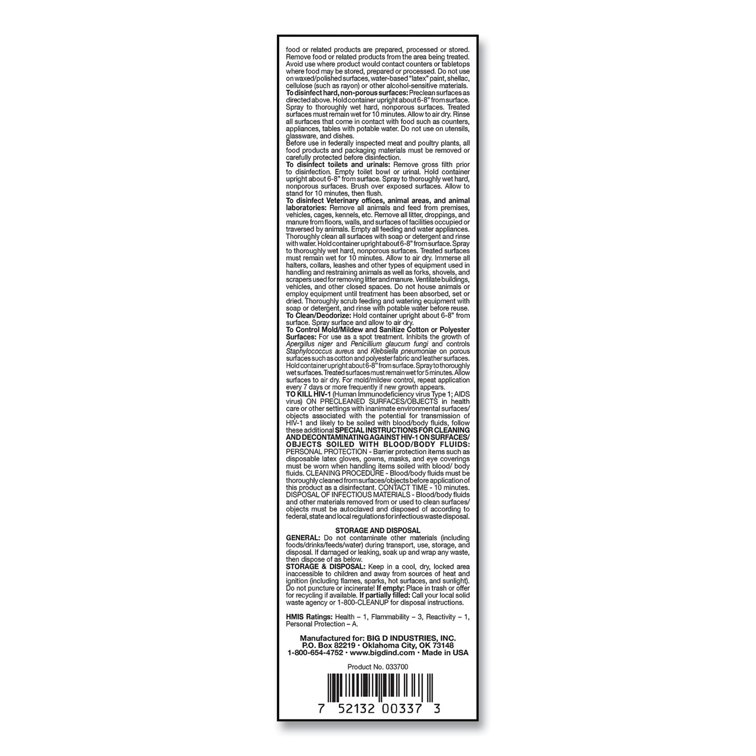 Big D Industries Pheno D+ Aerosol Disinfectant/deodorizer, Citrus Scent, 16.5 Oz Aerosol Spray Can, 12/carton