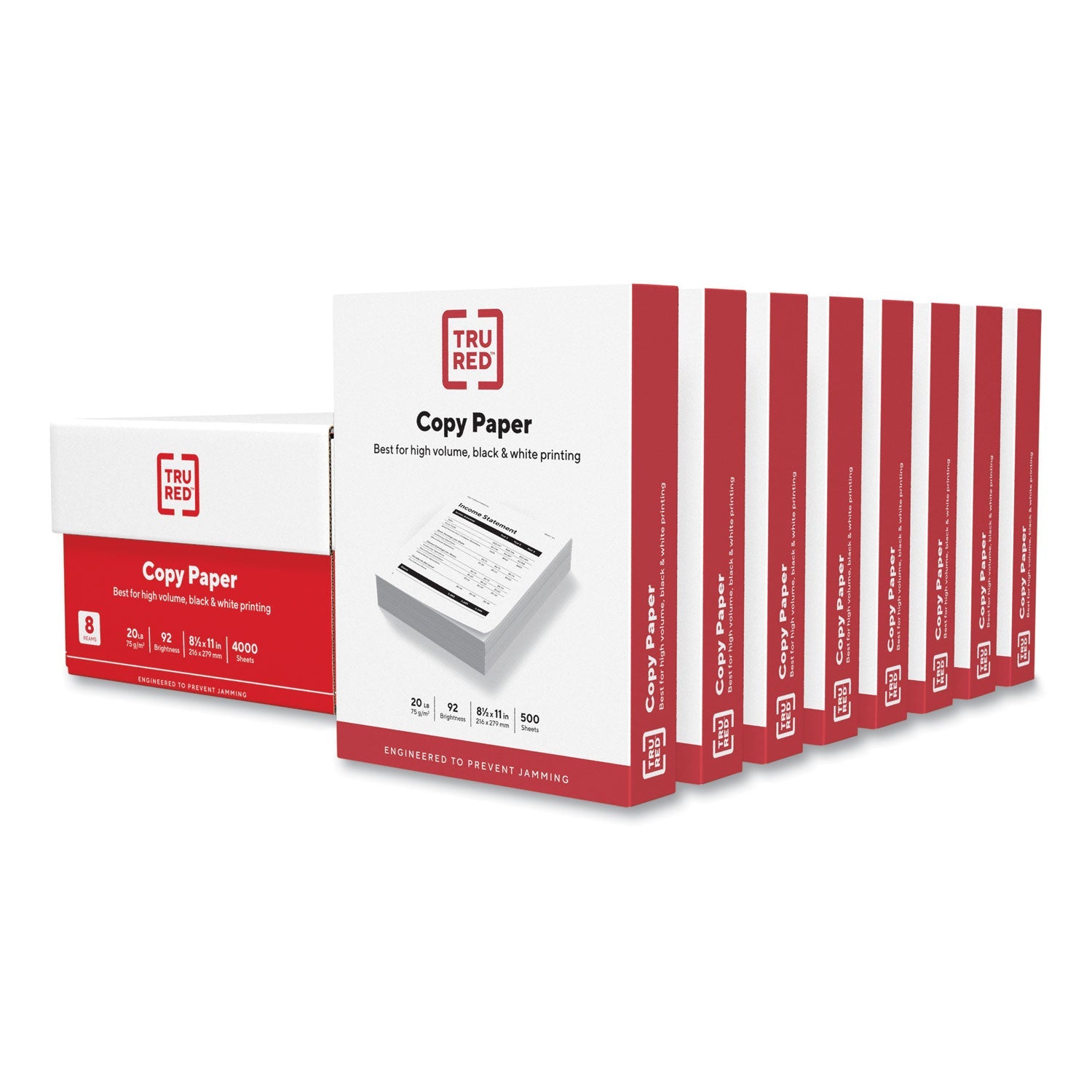 TRU RED™ Copy Paper, 92 Bright, 20 lb Bond Weight, 8.5 x 11, 500 Sheets/Ream, 8 Reams/Carton