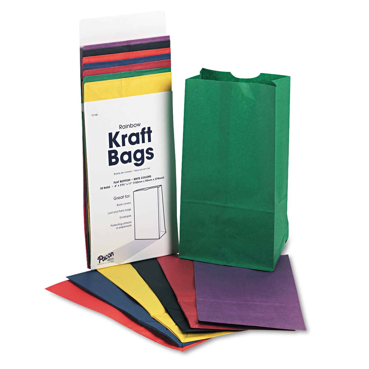 Pacon® Rainbow Bags, #6 Size, 6" x 3.63" x 11", Assorted Bright Colors, 28/Pack